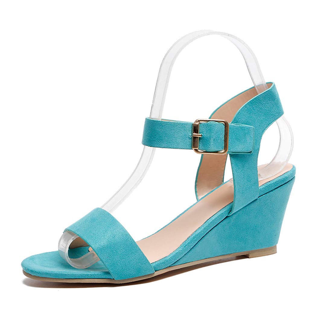 Women's Comfortable Buckle Wedge Sandals - Solid Color Summer Casual Shoes for Walking, Travel & Beach Outfits