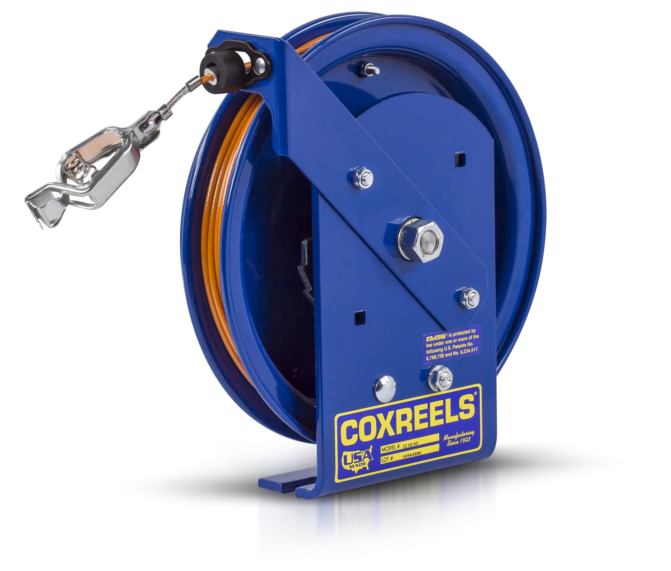 Coxreels EZ-SD-35 Safety Series Spring Rewind Static Discharge Cord Reel - 35 Foot Retractable Extension Cord for Workshops, Garages & Industrial Use