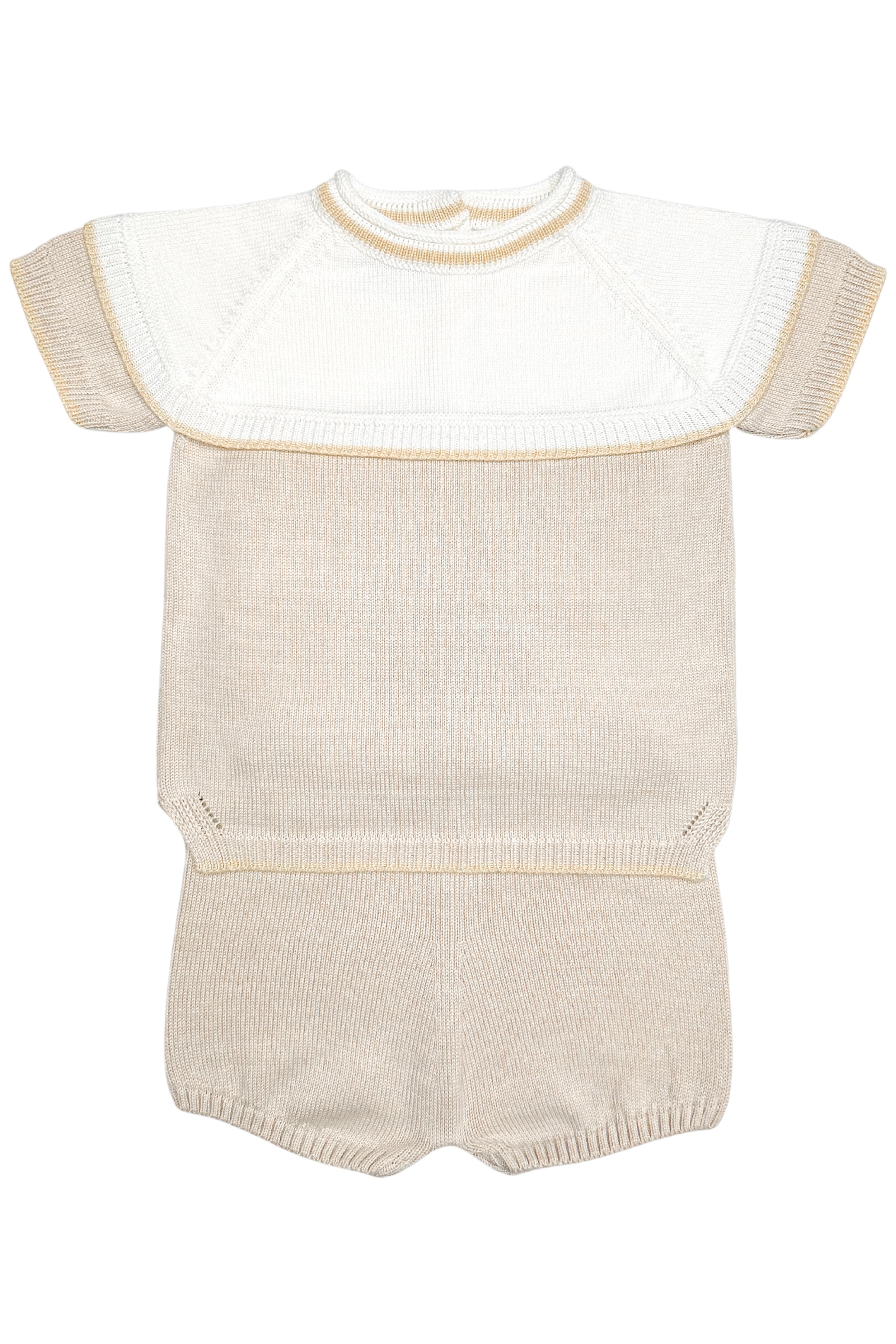 Theo Stone Ivory & Beige Knit Top & Shorts Set - Women's Casual Summer Outfit for Beach, Vacation & Streetwear Fashion