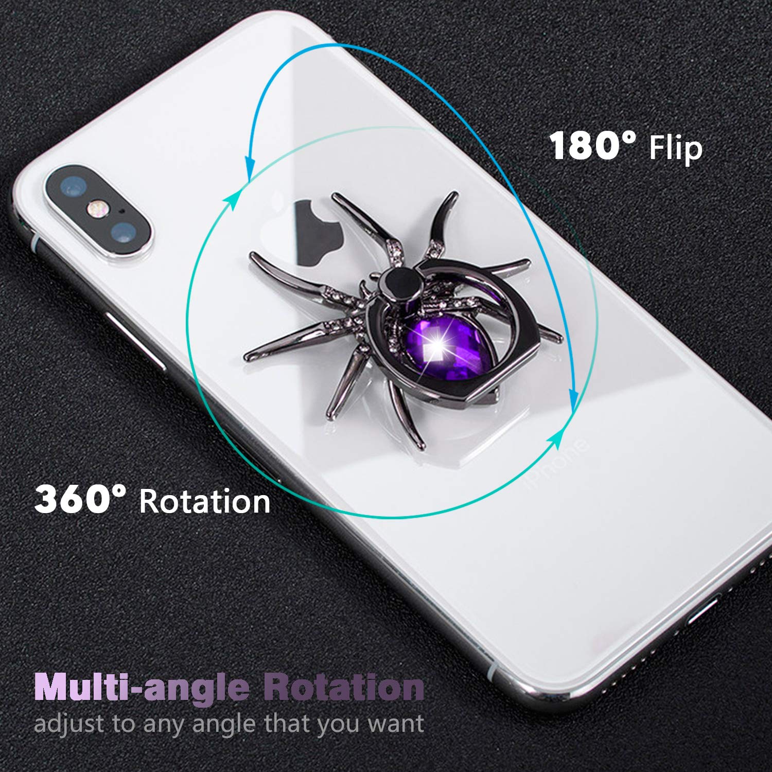 Allengel Spider Phone Ring Holder Stand - Animal Rhinestone Phone Grip & Kickstand for iPhone, Samsung, Google Pixel - Purple (Perfect for Selfies, Videos & Hands-Free Use)