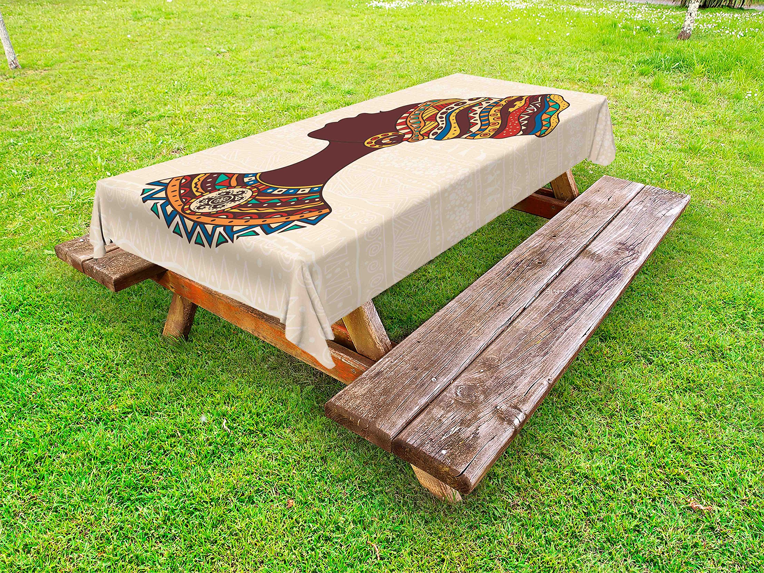 Ambesonne Tribal Outdoor Tablecloth - Washable Picnic Table Cover with Traditional Woman Portrait Design, 58
