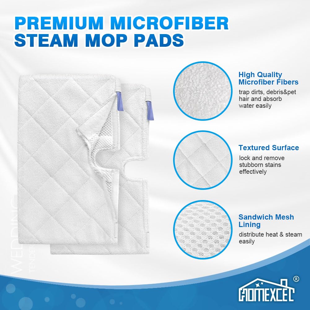 HOMEXCEL Reusable Washable Microfiber Steam Mop Pads for Shark S3500 Series (S3501/S3550/S3901/SE450/S3801CO/S3601D/S2901/S2902) - 2 Pack - Perfect for Hardwood Floors, Tile & Laminate Cleaning
