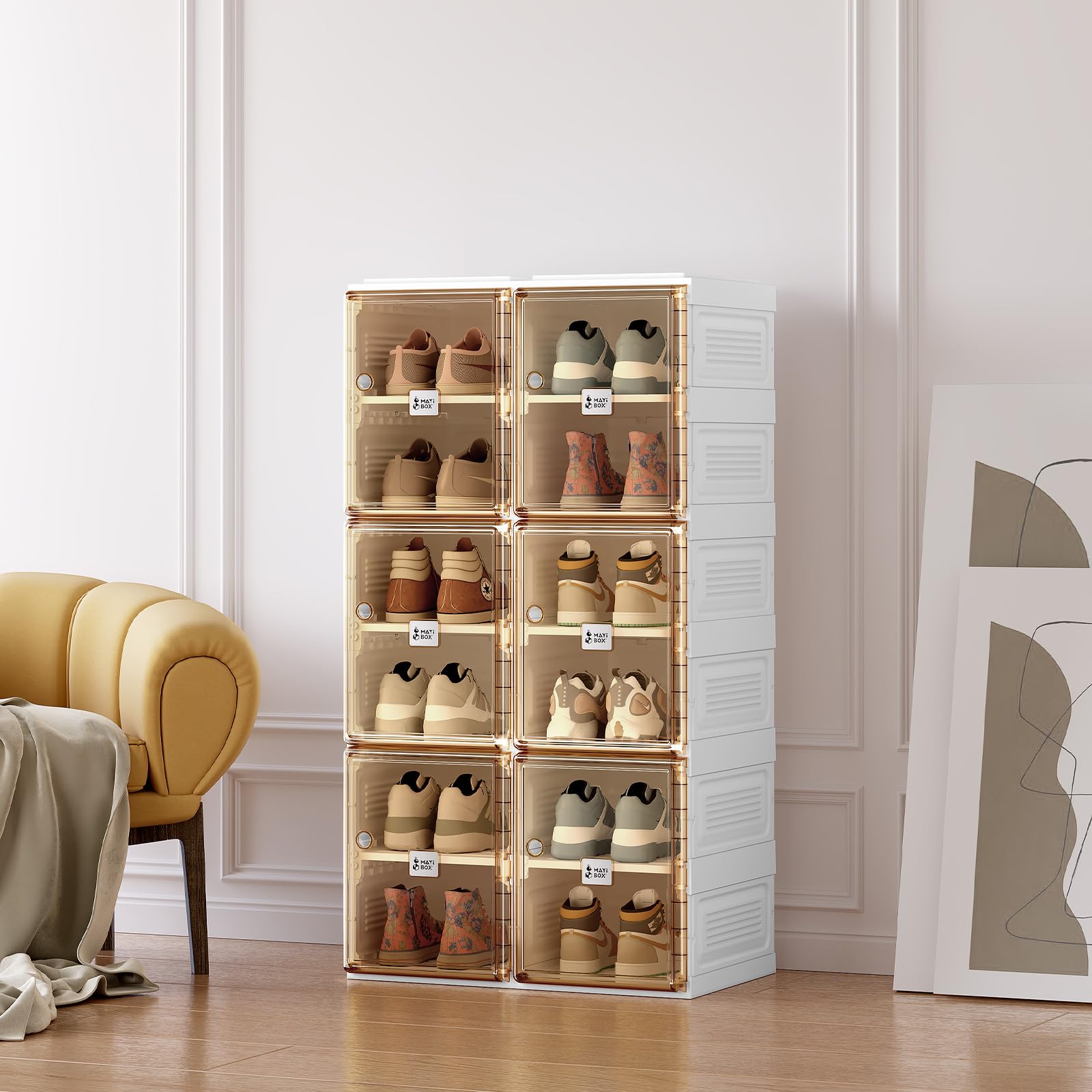 Portable Folding Shoe Organizer with Magnetic Clear Door - 6-Tier Sneaker Storage Cabinet for Closet, Sturdy & Easy Assembly (12 Grids) - Perfect for Small Spaces, Dorm Rooms & Apartment Organization