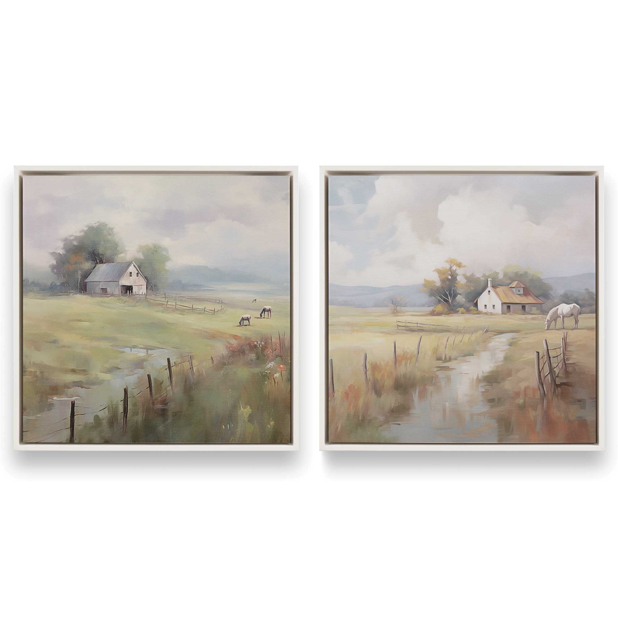 Countryside Farmhouse Bliss - Set of 2 Canvas Wall Art Prints for Living Room, Bedroom & Office Decor