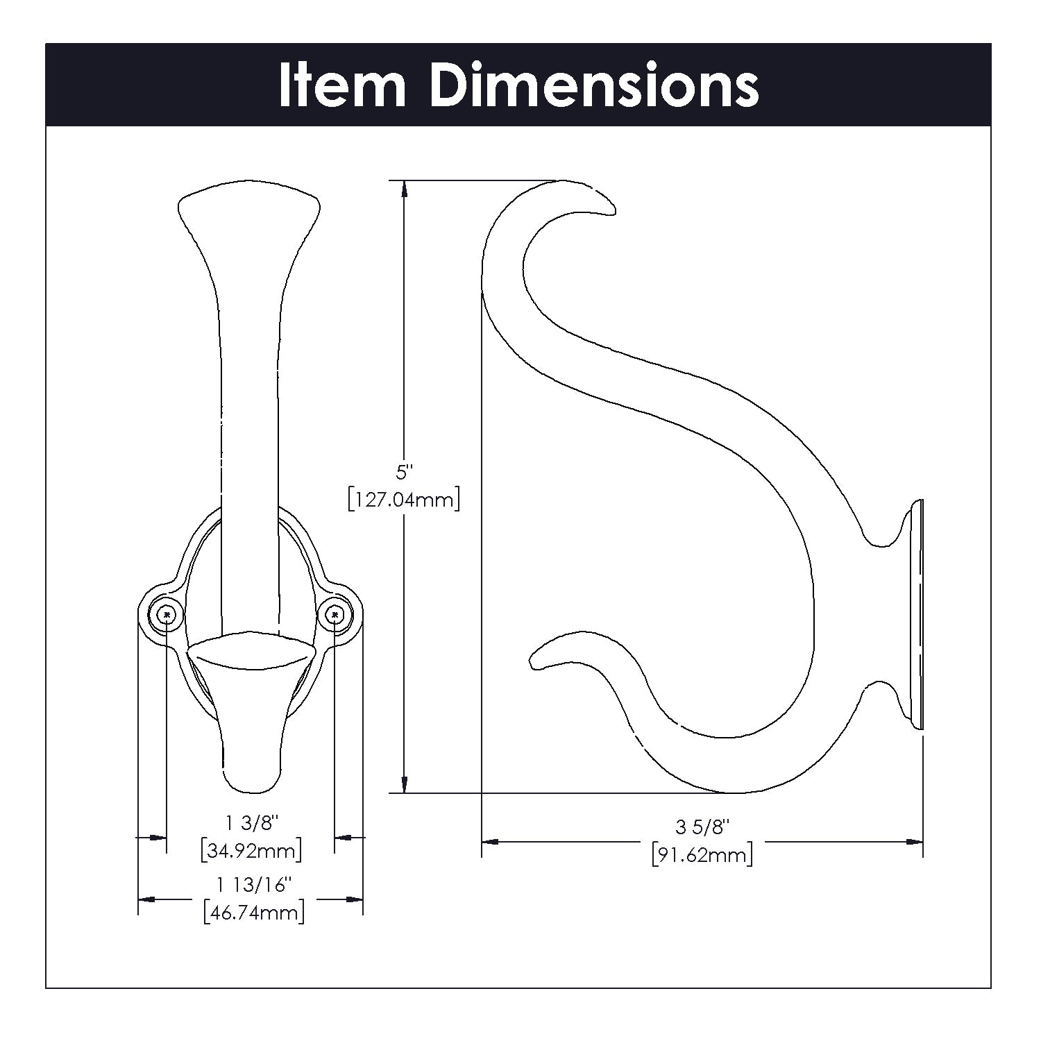 Craftsman Signature Hook 1 3/8 Inch Center to Center Antique Finish - Heavy Duty Coat Hook for Entryway, Bathroom & Farmhouse Decor