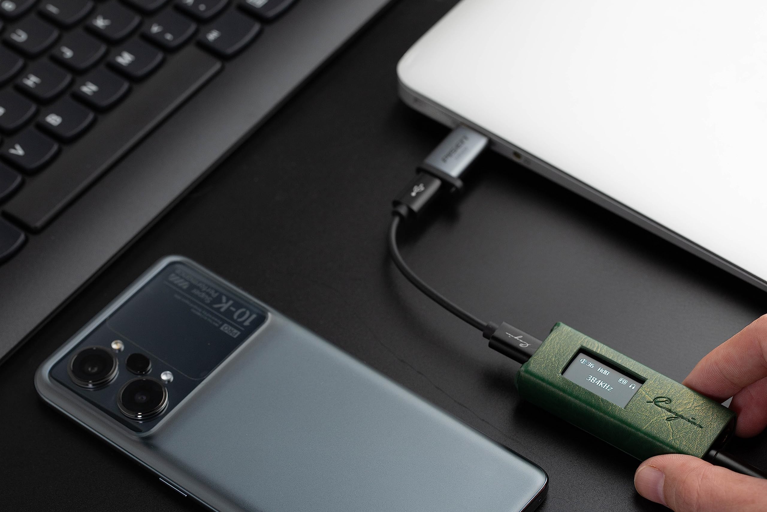 RU7 Portable USB DAC/Amp Dongle - 1-Bit Resistive Ladder DAC, DSD64/128/256 Support, OLED Display, Leather Case Included | High-Resolution Audio for iPhone, Android, PC & Laptop | Perfect for Music Lovers, Audiophiles & Travel