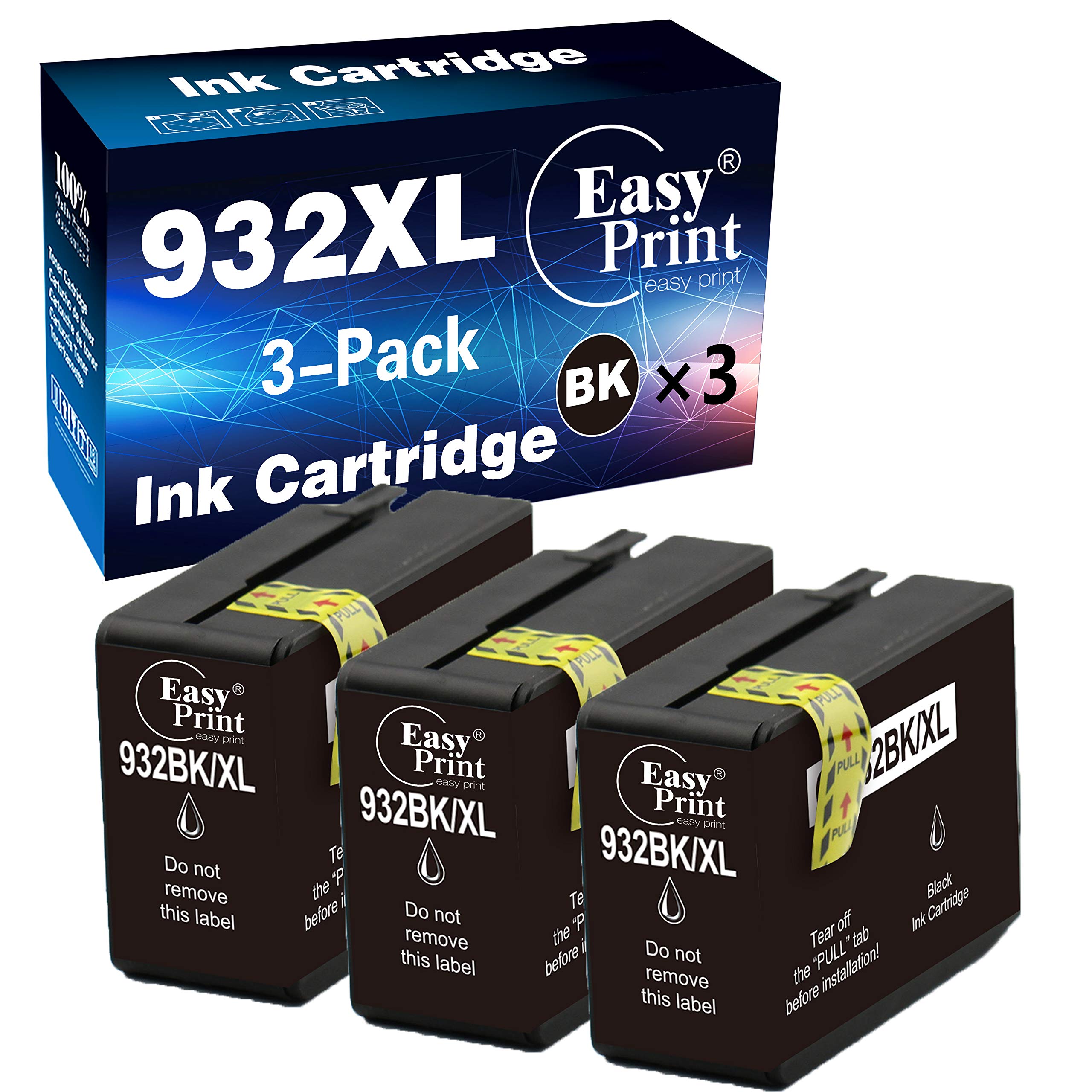 EASYPRINT Tri-Black Pack - 3-Pack Compatible 932XL Ink Cartridges Replacement for HP Officejet 6100/6600/6700/7610/7612/7512 Printers - High Yield Printing for Home Office & Small Business Use