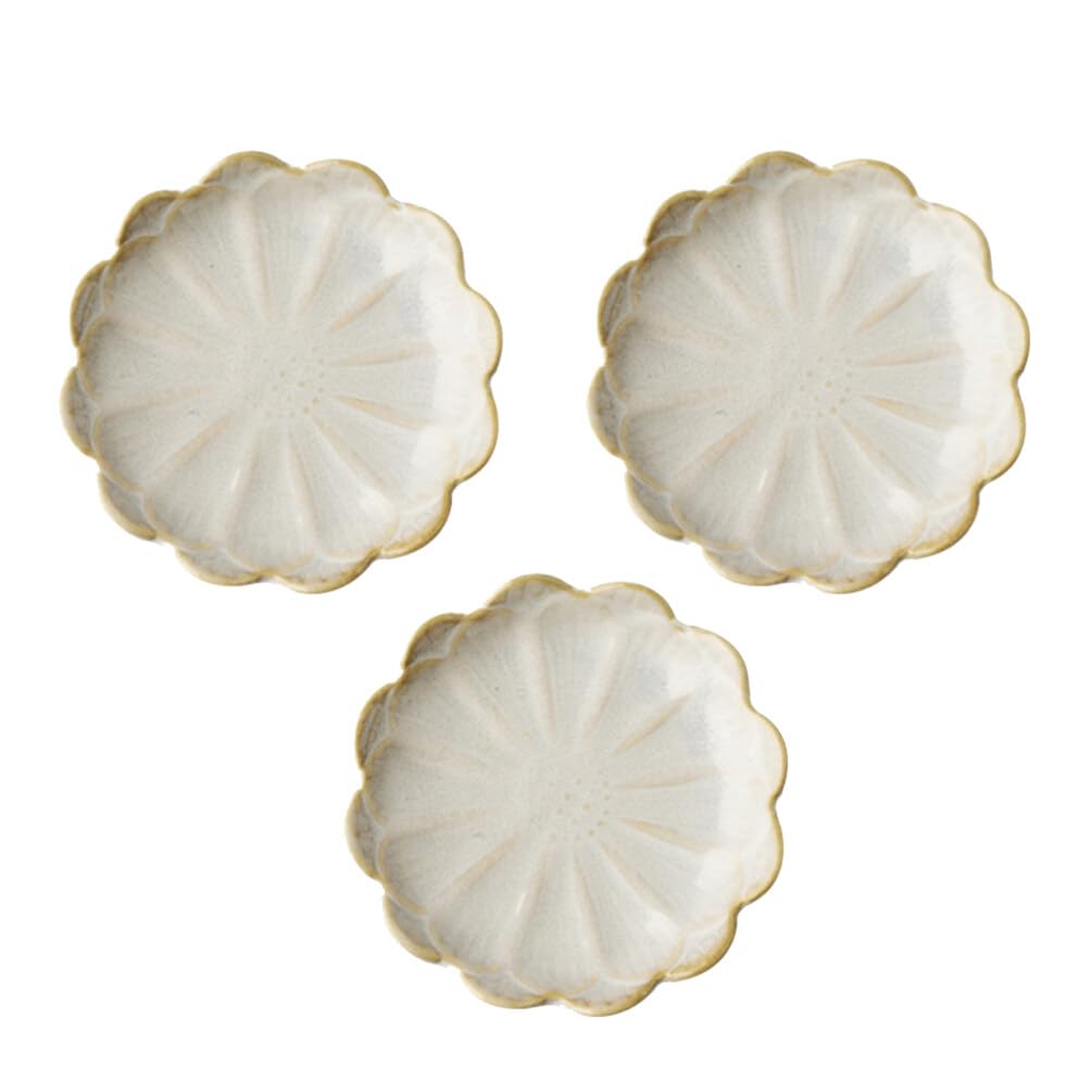 Amosfun 3pcs Ceramic Dipping Dishes - Mini Flower Soy Sauce Plates for Sushi, Salad & Snacks