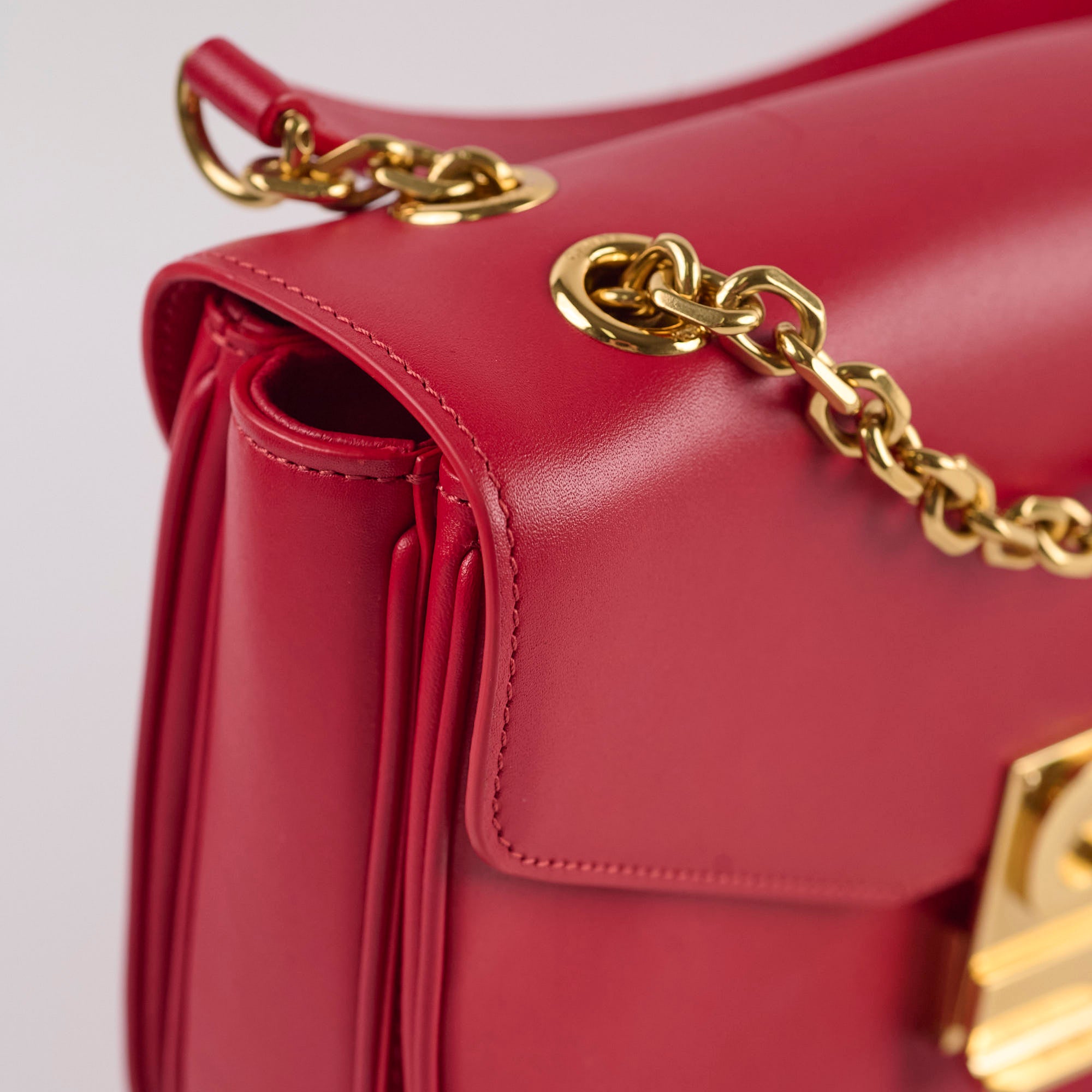 Celine Red C Logo Bag Smooth Calfskin Leather Handbag for Women - Luxury Designer Shoulder Bag for Work, Party & Everyday Use