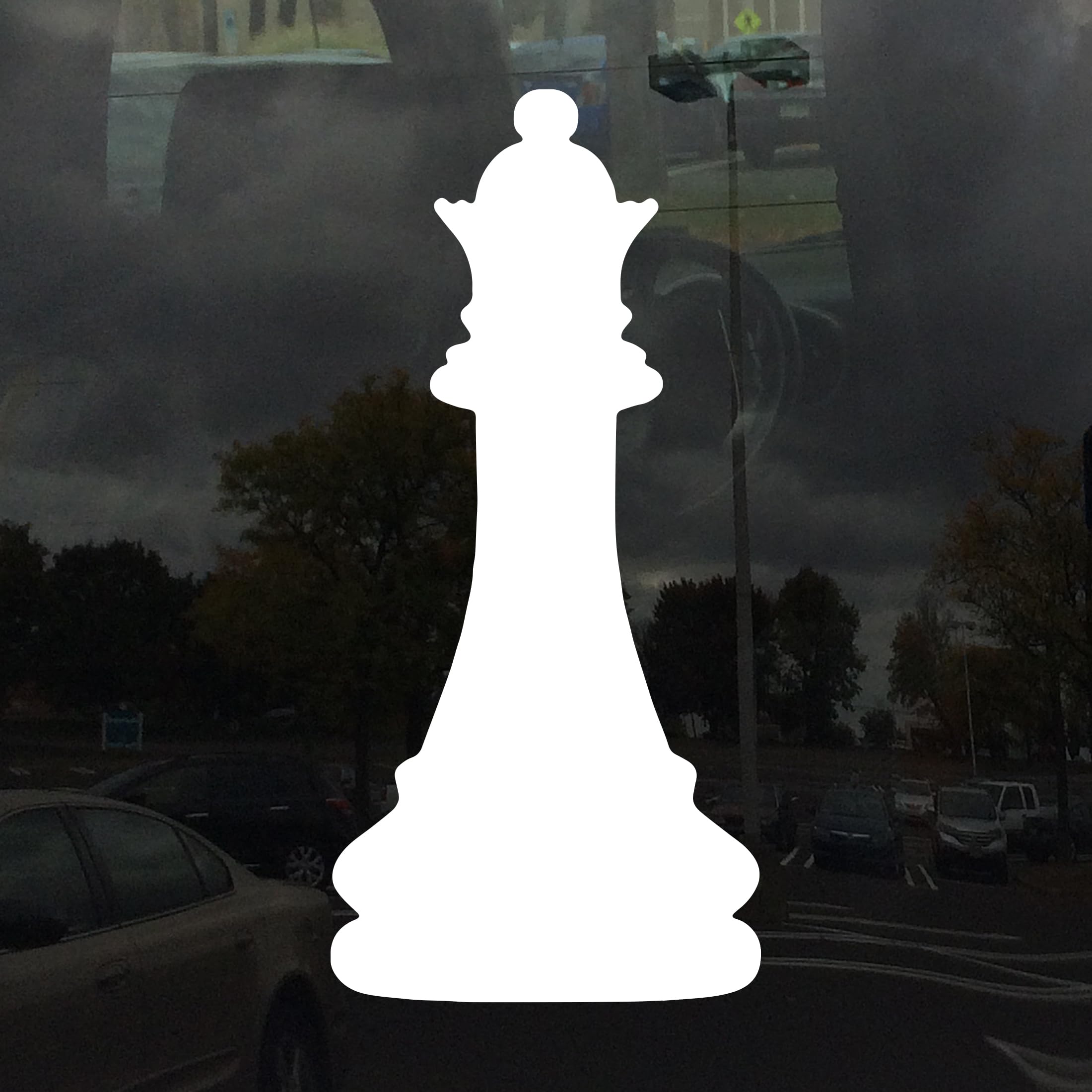 Queen Chess Piece Vinyl Decal Sticker - 5 Inch White Silhouette for Cars, Laptops, Windows - Durable, Weatherproof, Easy to Apply - Perfect for Chess Lovers, Car Decor, Office & Home Decoration