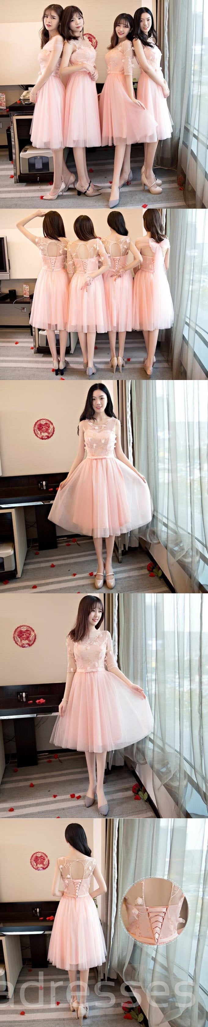Mismatched Peach Lace Short Bridesmaid Dresses - Elegant Wedding Party Gowns for Bridesmaids (BD021) | Perfect for Beach, Garden & Summer Weddings
