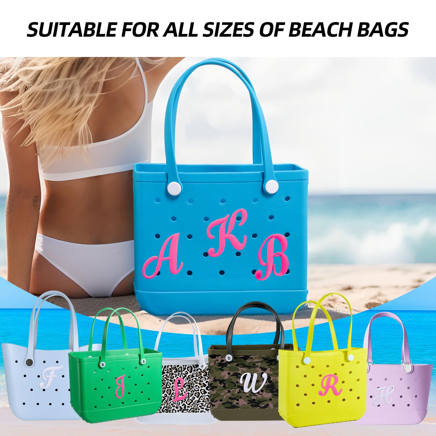 Bogg Bag Alphabet Letter Charms - Rubber Beach Bag Accessories for Tote Bags - Personalize Your Beach, Pool & Vacation Essentials