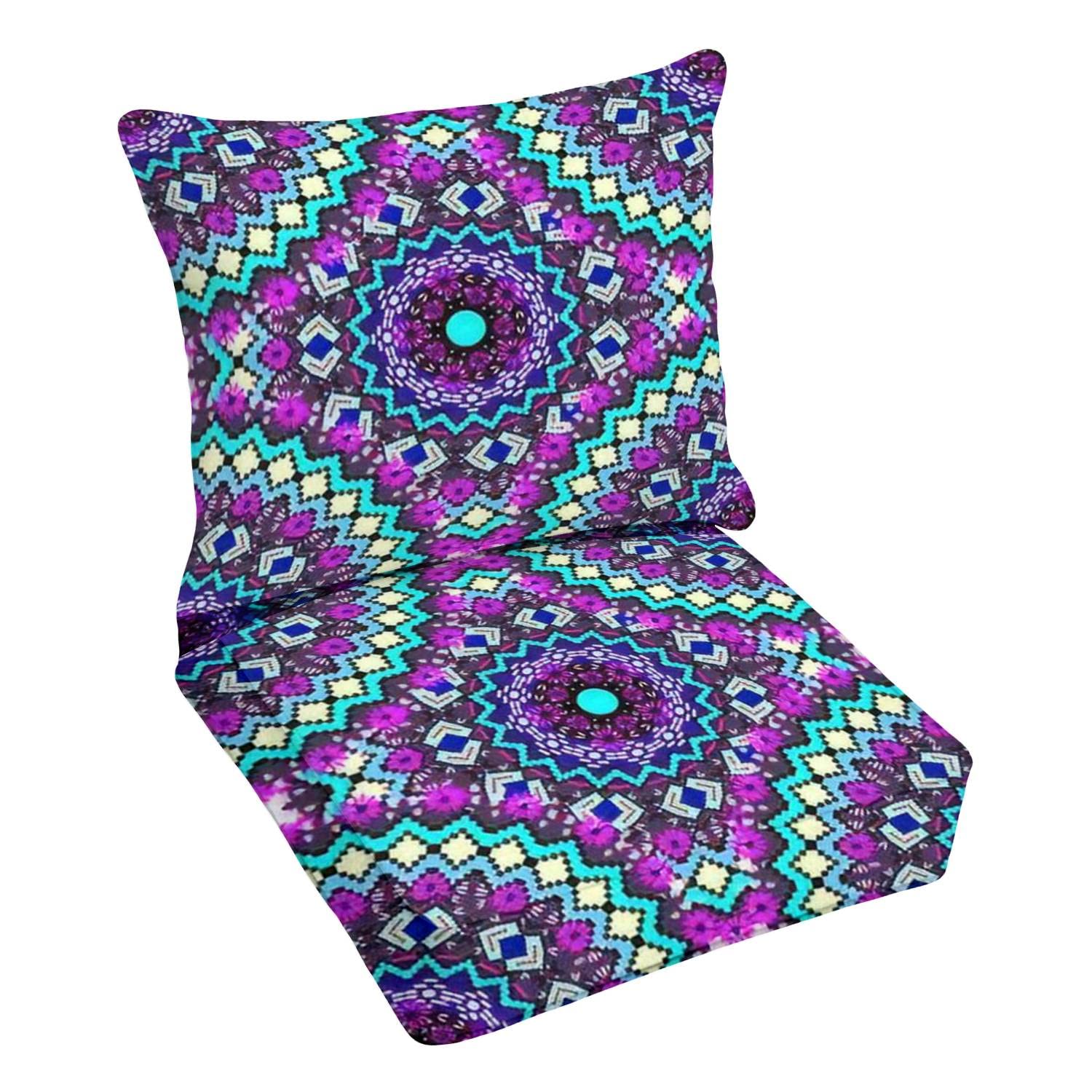 **Outdoor Deep Seating Cushion Set - Ethnic Geometric Print, Colorful Repeating Texture Fabric, Premium Patio Furniture Replacement Cushions for Lounge Chairs - Perfect for Backyard, Deck, and Poolside Relaxation**