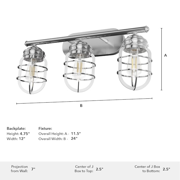 Hunter Starklake 3-Light Chrome Bathroom Vanity Light Fixture - Perfect for Modern Bathrooms, Powder Rooms & Dressing Areas