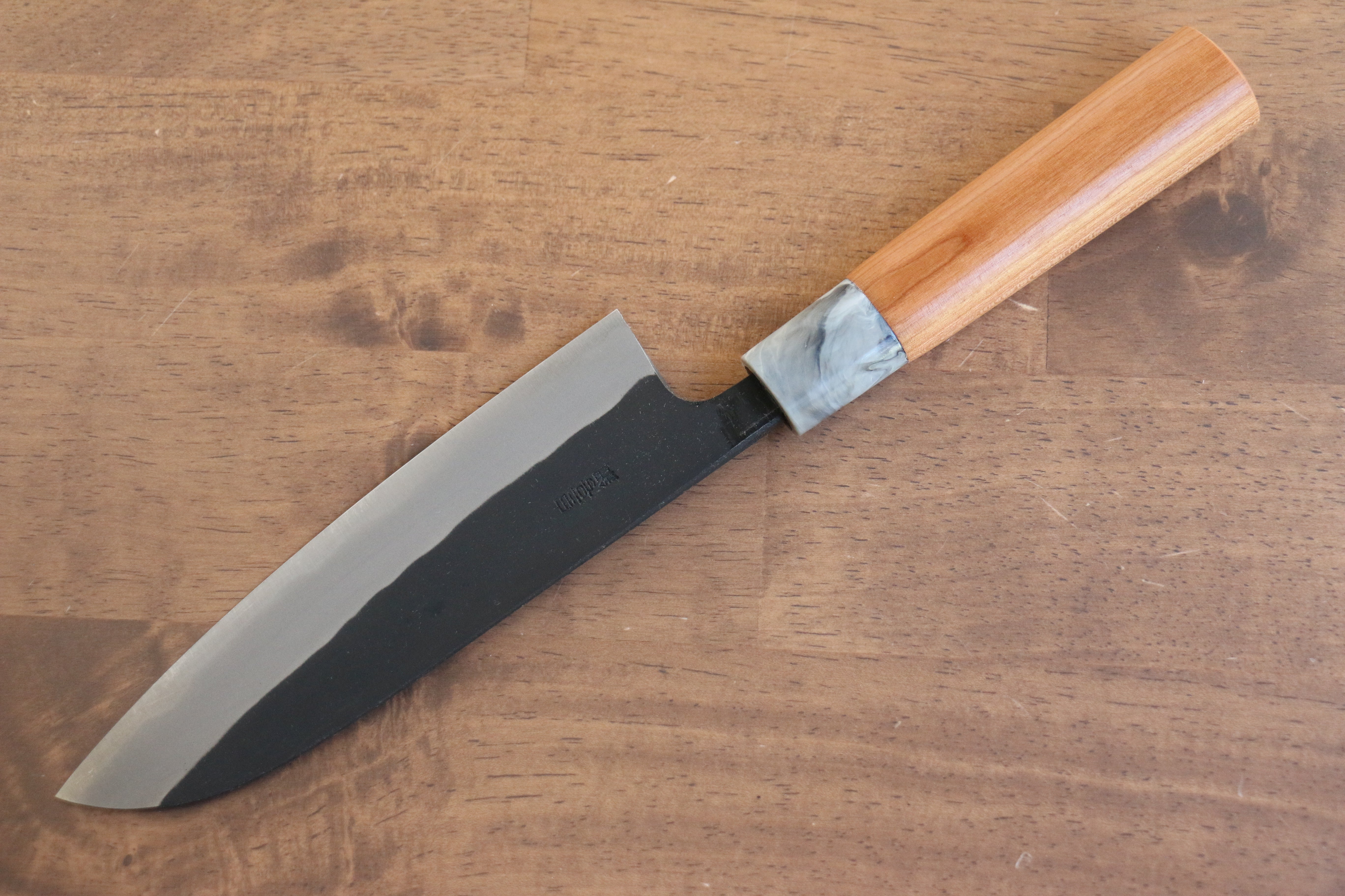 Premium Nao Yamamoto White Steel No.2 Kurouchi Santoku Knife 170mm with Cherry Wood Handle - Perfect for Slicing, Dicing & Chopping Vegetables in Professional & Home Kitchens