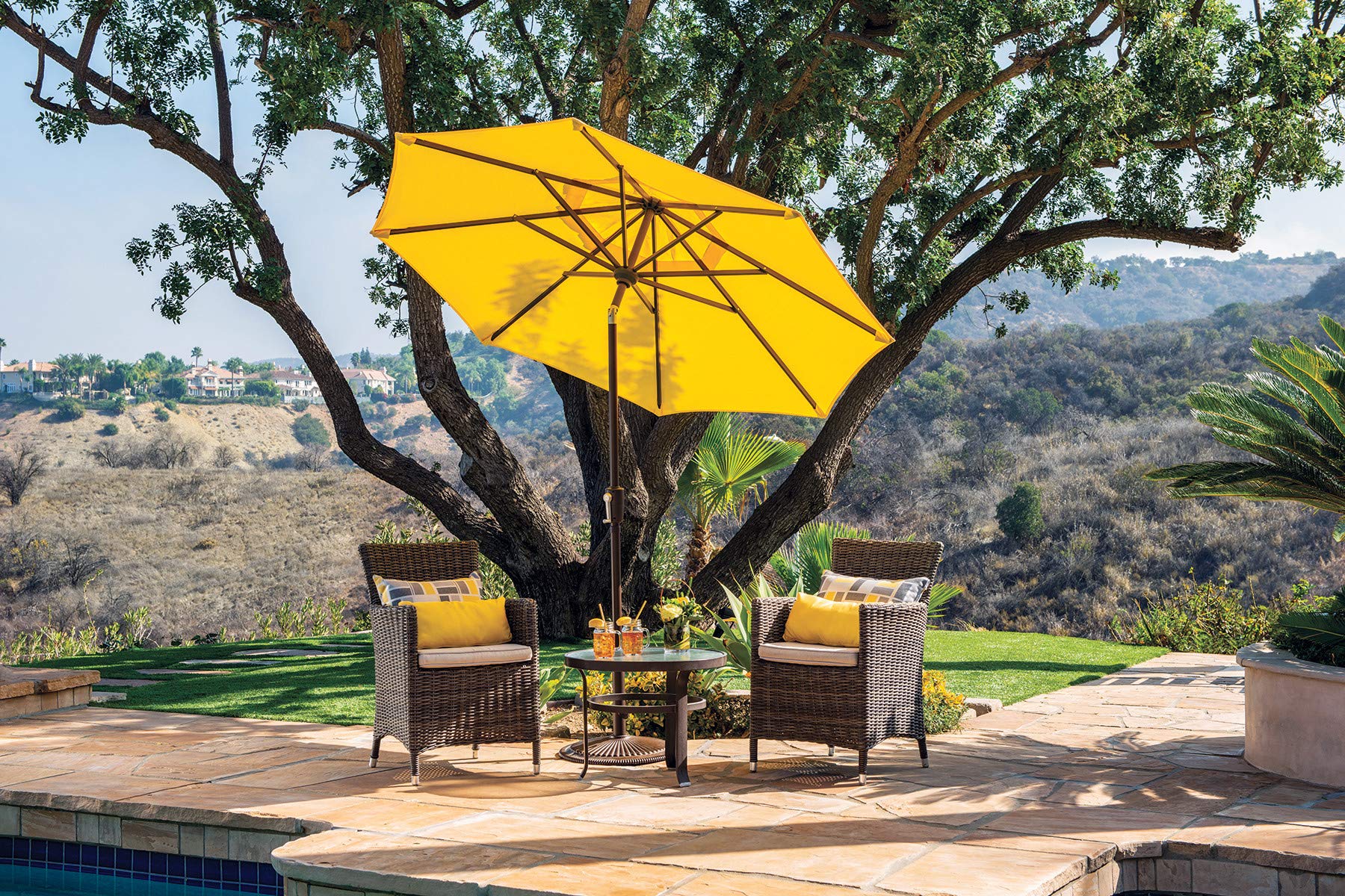SimplyShade Catalina 9ft Patio Umbrella in Taupe - Waterproof Outdoor Market Umbrella for Poolside, Backyard, and Beach Use