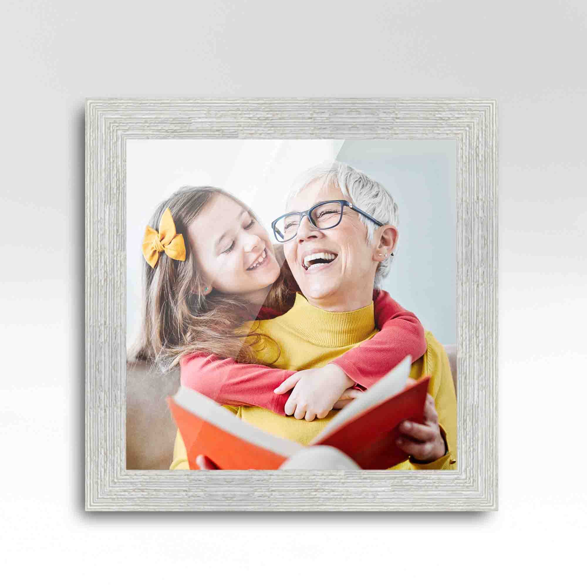 22x22 Inch Distressed White Wood Picture Frame - UV Acrylic, Foam Backing & Hanging Hardware - Perfect for Vintage Home Decor, Gallery Walls & Photo Displays