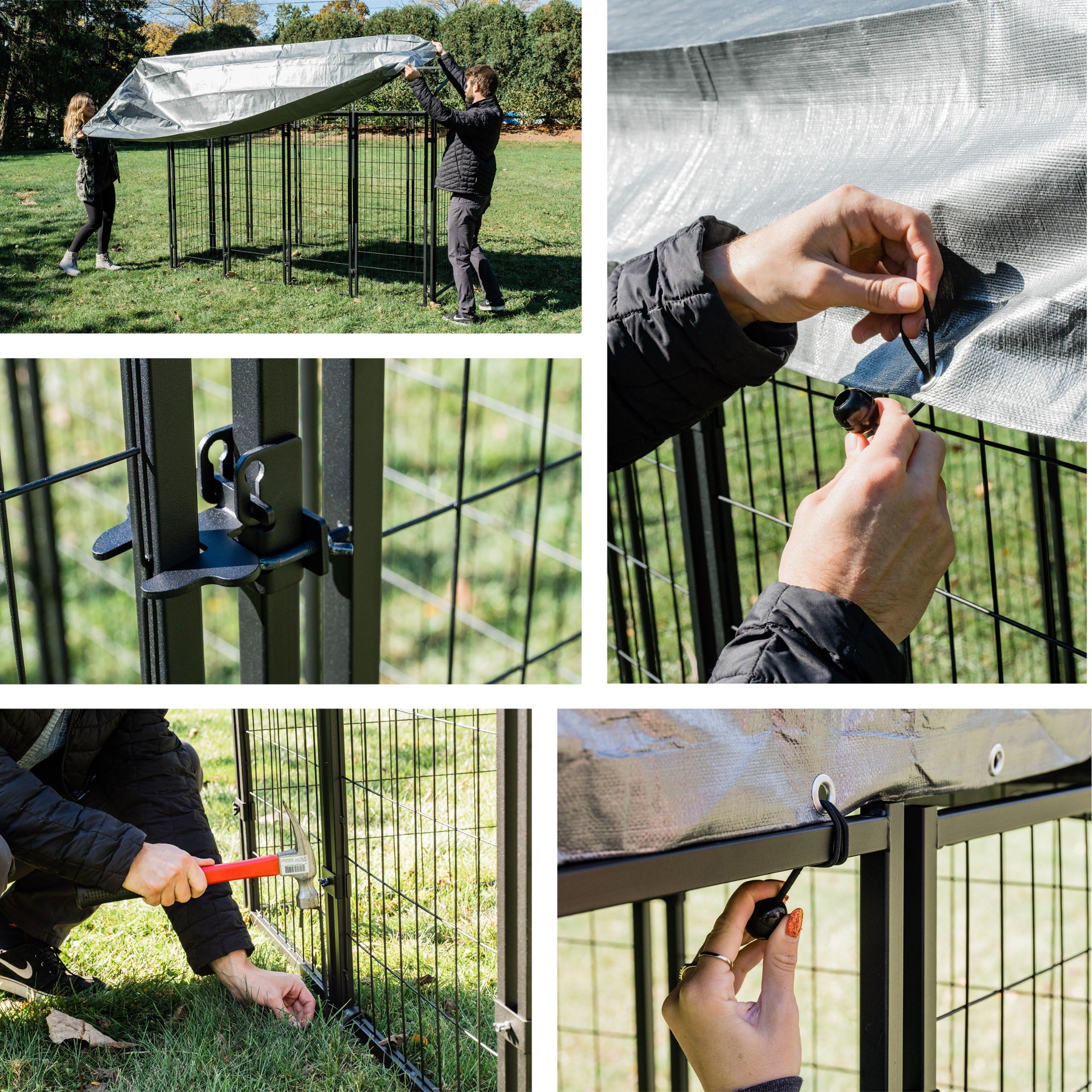 Olympia Tools 4x4x6 Outdoor Dog Kennel with UV Protection Waterproof Cover - Welded Wire Pet Cage for Small Dogs - Durable Yard Fence & Patio Crate (Black, 90-542) - Perfect for Backyard, Garden & Travel Use