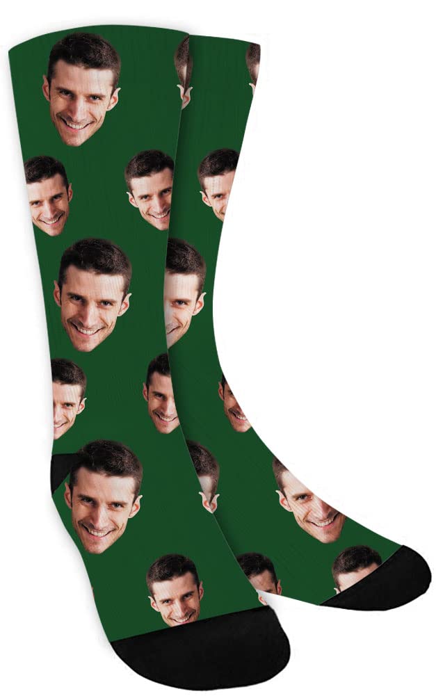 Custom Photo Printed Novelty Face Socks for Men & Women - Personalized Gift Socks with Your Picture - Dark Green Medium Size - Perfect for Birthdays, Anniversaries & Unique Gifts