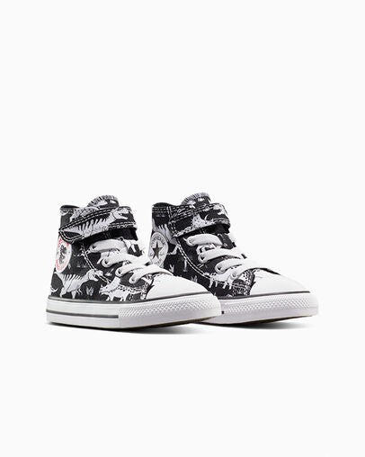 Converse Kids Chuck Taylor All Star Dinosaur Hook & Loop Black/White Sneakers - Comfortable & Stylish Shoes for Boys & Girls - Perfect for School, Play & Everyday Wear