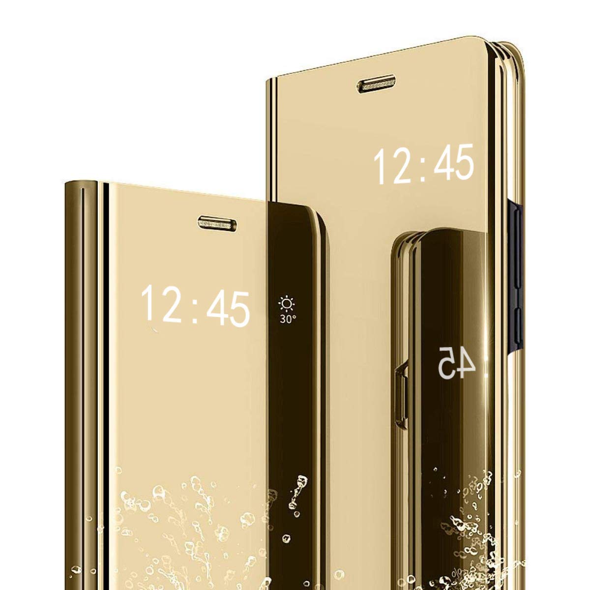 Samsung Galaxy A11 Flip Phone Case with Makeup Mirror - Metal Stand, Full Protective PU Leather Shockproof Cover for Samsung Galaxy A11 (QH Gold) - Perfect for Makeup Touch-ups, Hands-Free Viewing & Everyday Protection