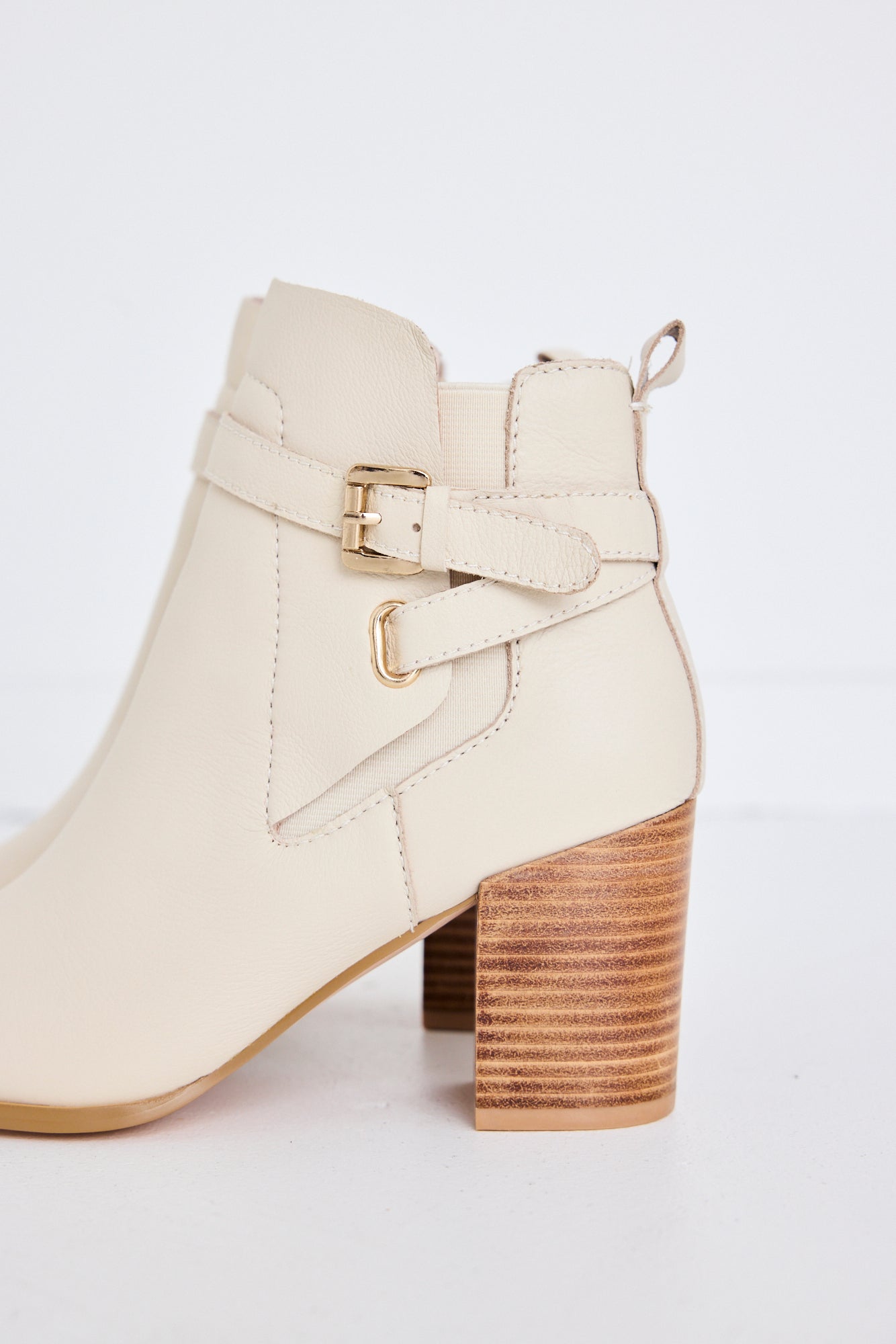 Adelaide Women's Cream Buckle Ankle Boots Mid Heel - Stylish Casual & Office Wear for Fall/Winter Fashion