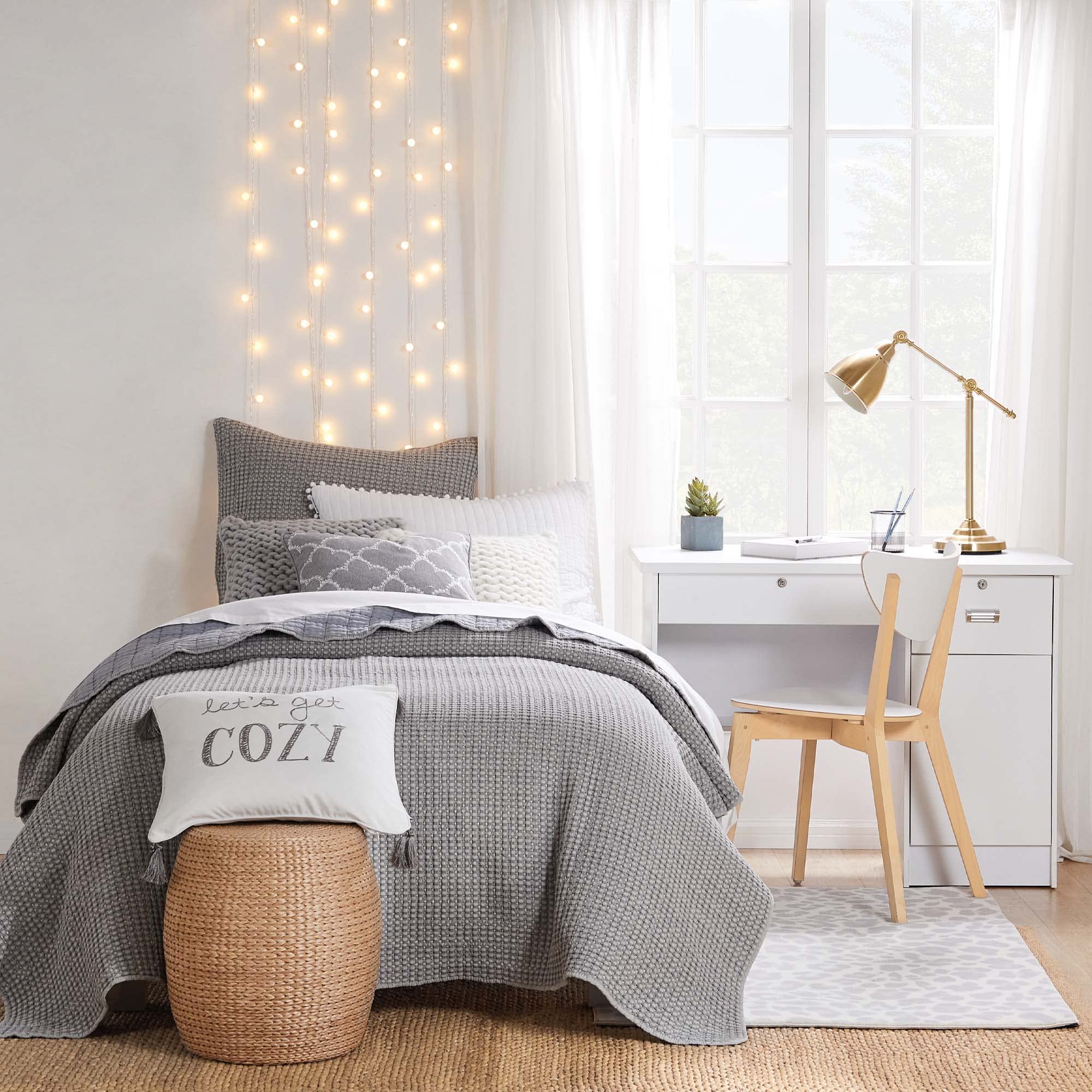 Levtex Home Mills Waffle Twin Quilt Set - 100% Cotton Grey Waffle Bedding - 68