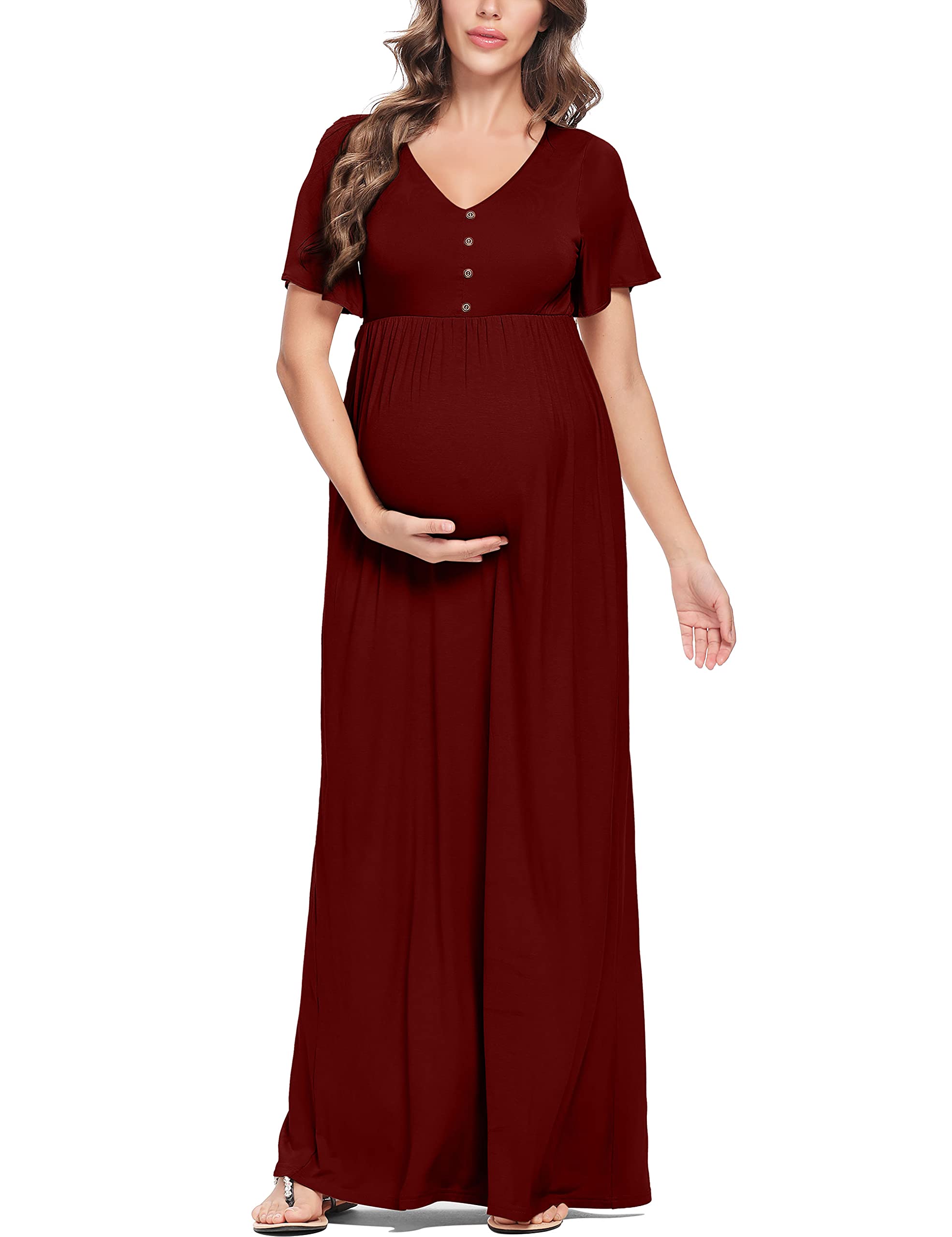 Peauty Summer Maternity Dresses for Women - Flowy Pregnancy Photoshoot Dress with Decorative Buttons | Baby Shower & Beach Maternity Outfit