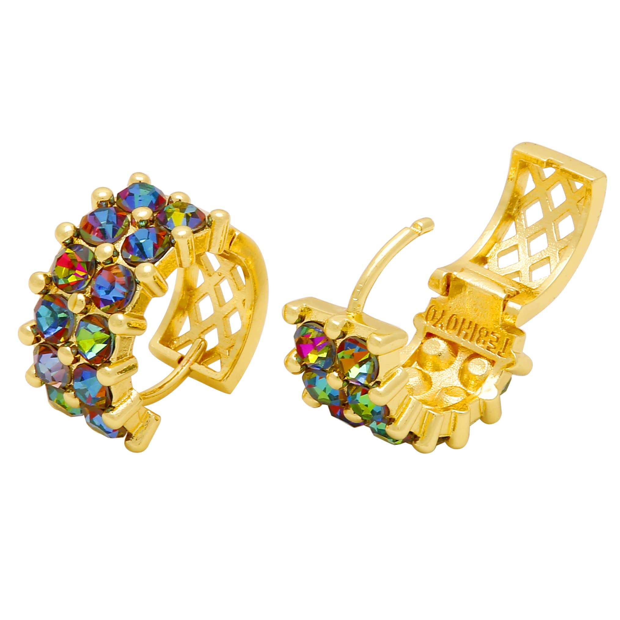 Hypoallergenic Gold Hoop Earrings with Simulated Turquoise & Rhinestones - Boho Beaded Huggie Earrings for Women & Girls | Perfect for Everyday Wear, Gifts & Boho Fashion