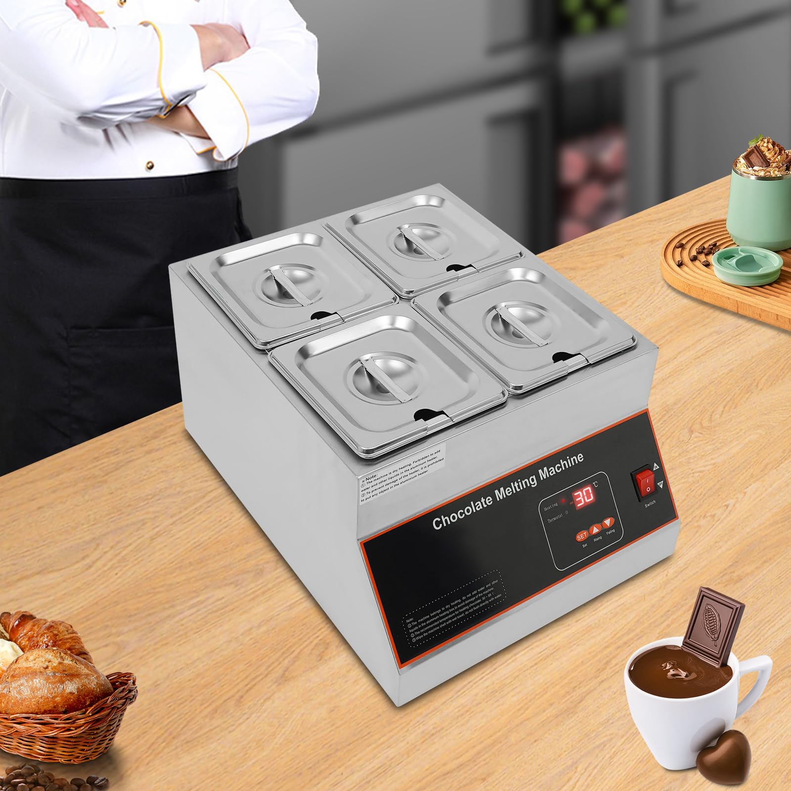 110V Electric Chocolate Tempering Machine - 26.46 Lbs Capacity, 4 Tanks Stainless Steel Chocolate Melter with Precise Temperature Control (32~203°F) - Perfect for Melting Chocolate, Milk, Cream - Ideal for Bakeries, Candy Shops & Home Chocolate Making