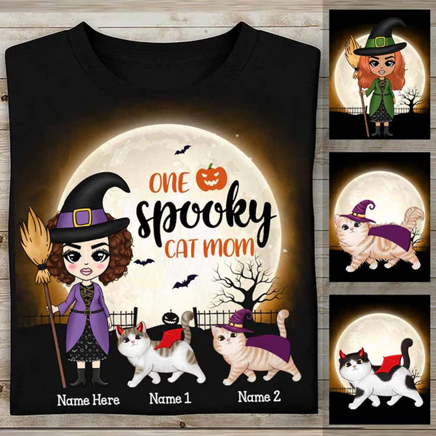 Personalized Witch Halloween Cat Mom T-Shirt - Custom Cat Name Shirt for Cat Lovers - Perfect Gift for Mother's Day & Grandma - Great for Halloween Parties, Witch Costumes & Cat-Themed Events