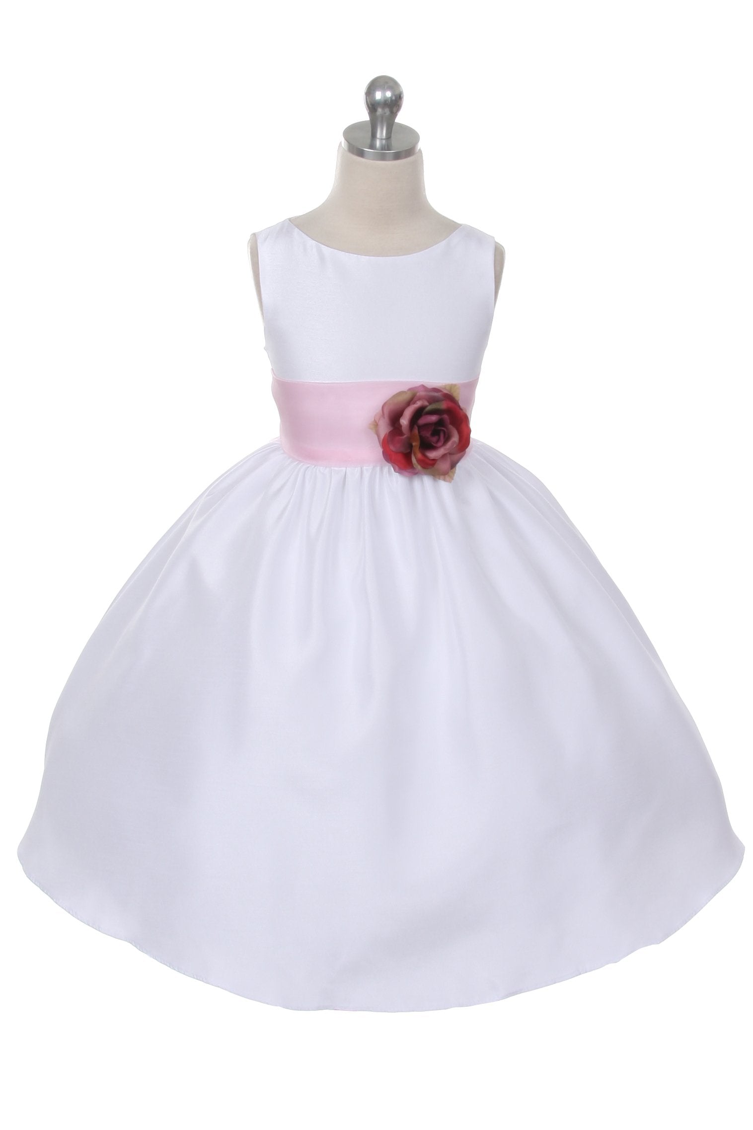 Ivory Classic Poly Silk Girls Dress with Organza Sash - Elegant Flower Girl Dress for Weddings, Parties & Special Occasions
