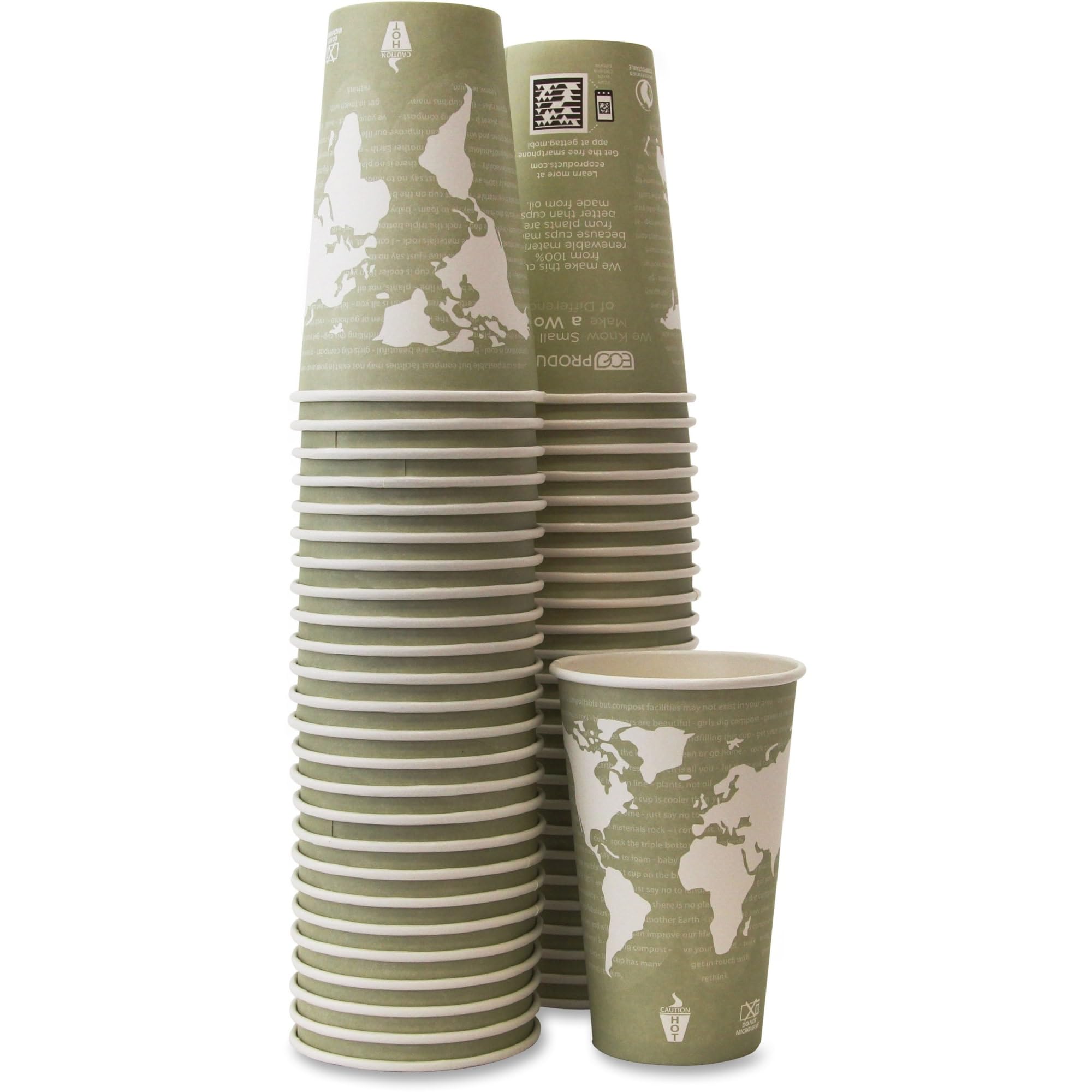 Eco-Friendly 16 Oz Hot Beverage Cups - Biodegradable & Compostable Green Coffee Cups, Case of 1000 - Perfect for Coffee Shops, Offices & Eco-Conscious Events