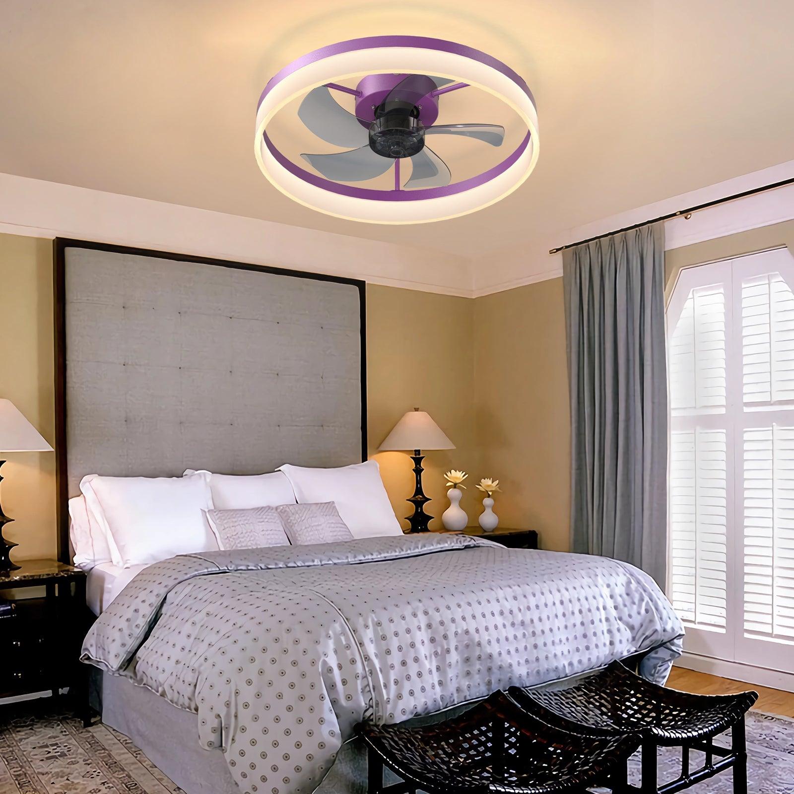 Modern LED Ceiling Fan with Dimmable Lights - Ultra-Thin Embedded Installation, Purple | Perfect for Bedroom, Living Room & Office Cooling & Lighting