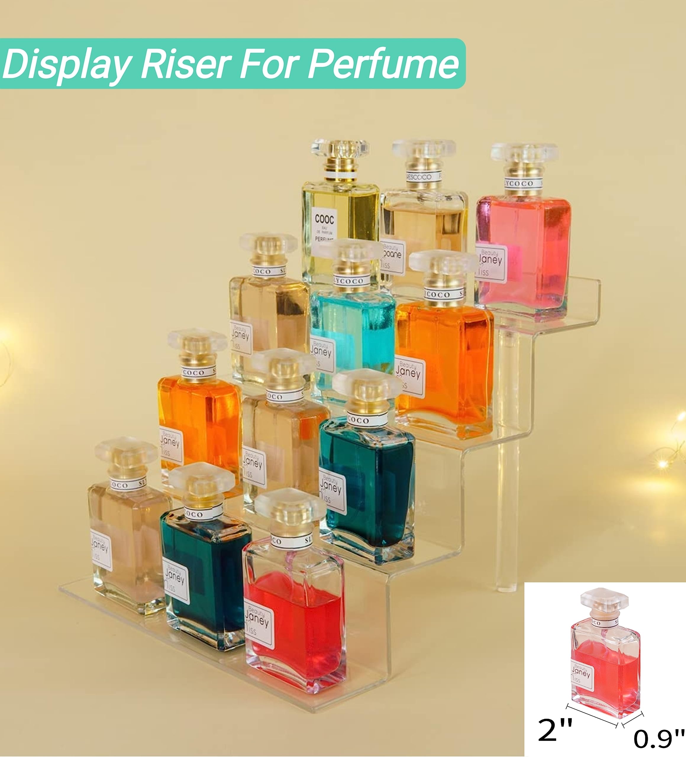 2 Pack Clear 4-Tier Bendable Display Stands for Figures, Perfume, Nail Polish - Decorative Show Shelf & Organizer for Retail Stores, Home Decor, and Beauty Salon Displays