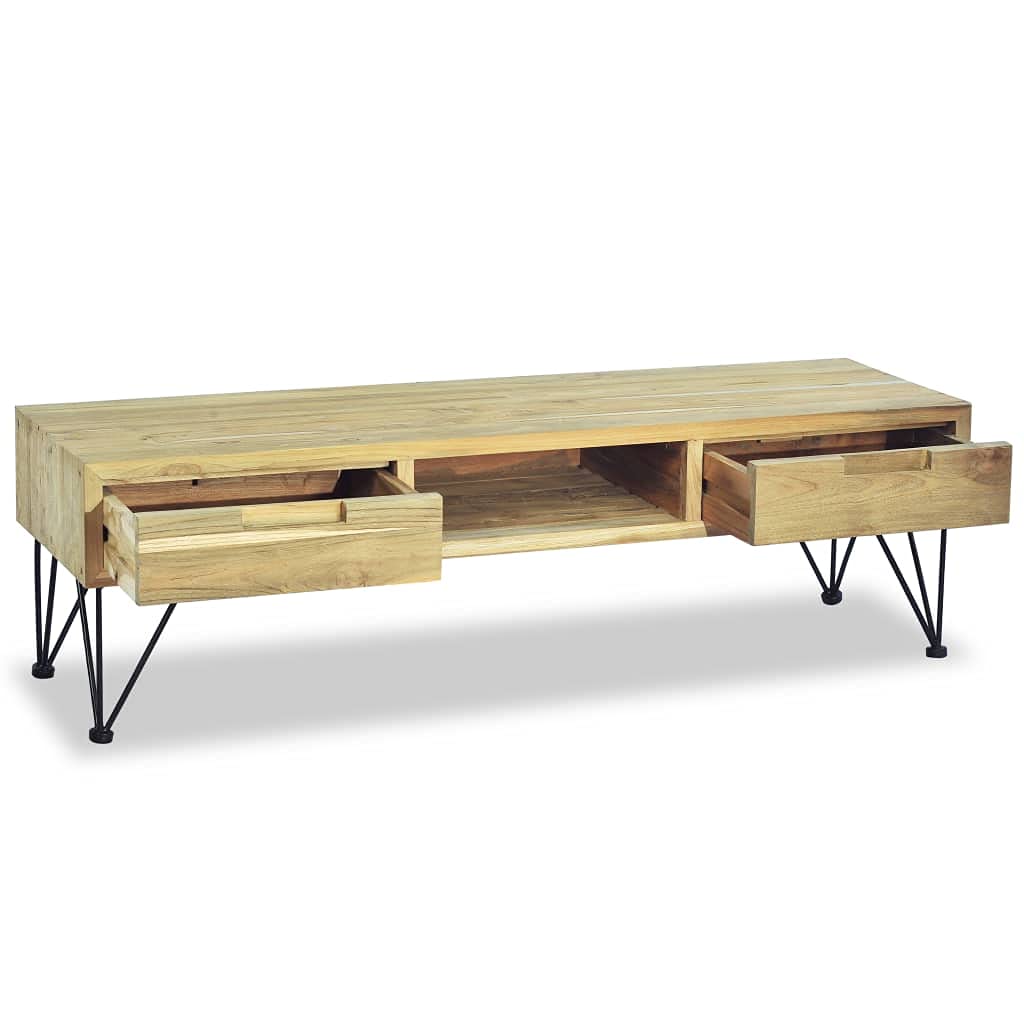 Rustic Solid Teak Wood TV Stand with 2 Drawers & Storage Compartment - 47.2