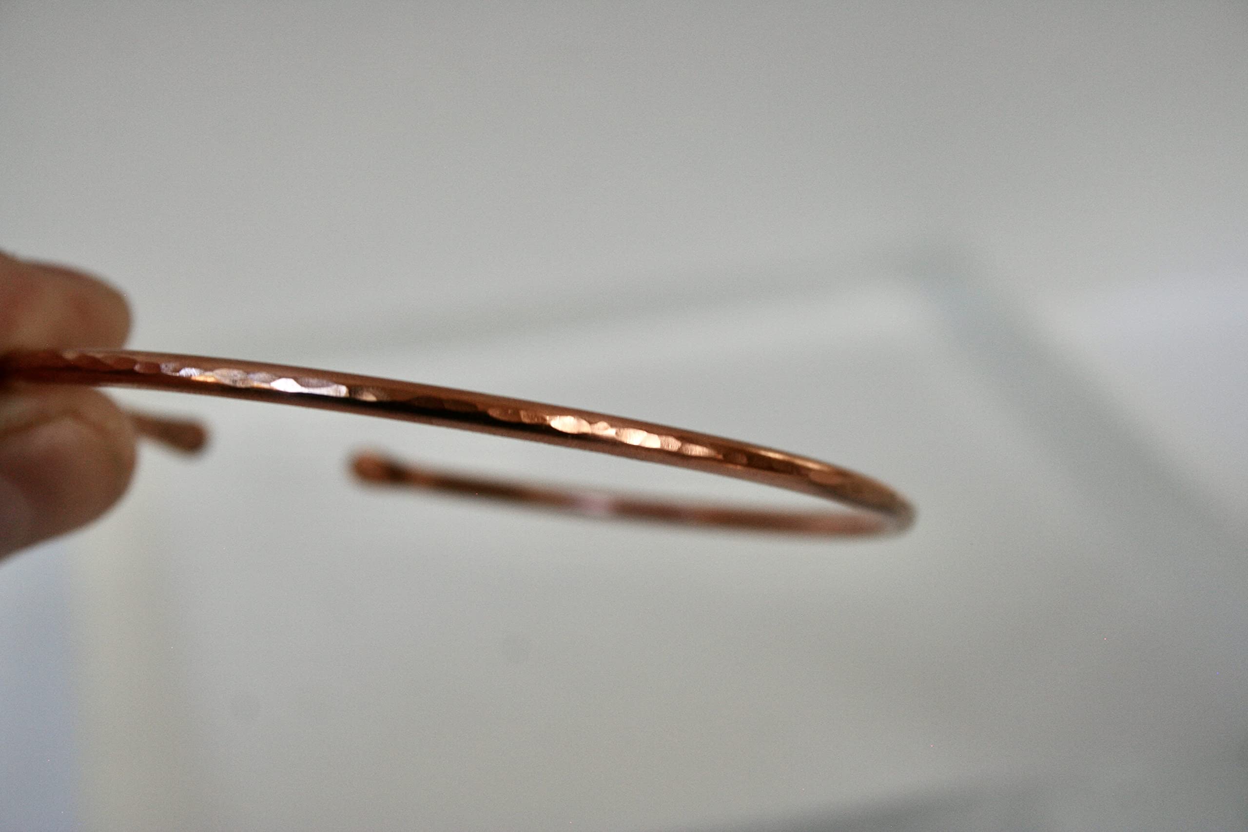 Stackable Minimalist Hammered Copper Cuff Bracelet - Thin Open-Ended Textured Metal Bangle with Polished Shine (9 Inch) - Perfect for Boho Chic Outfits, Layered Jewelry Looks & Everyday Wear