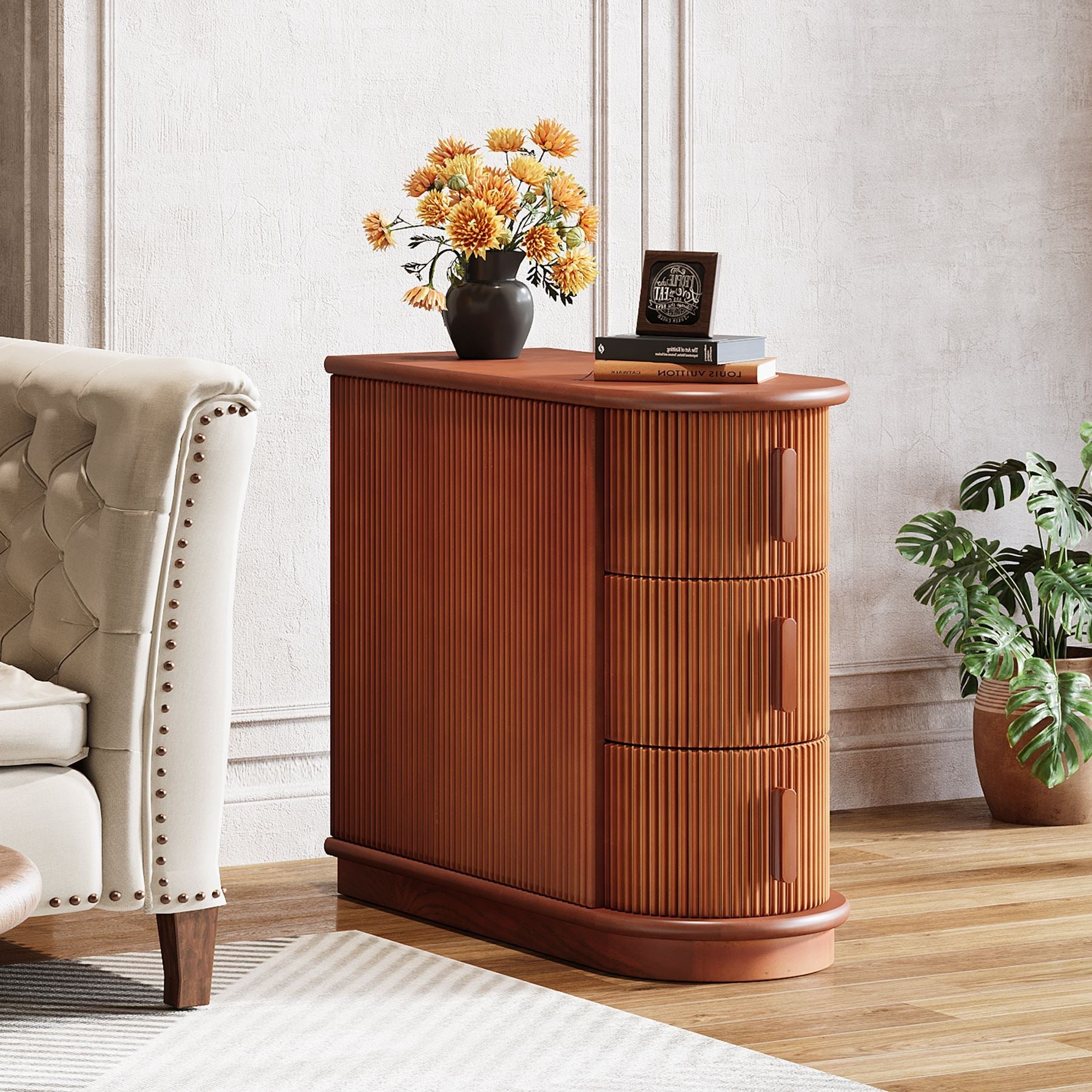 Modern Wooden End Table with 3 Drawers - Narrow Nightstand for Small Spaces | Perfect for Bedroom, Living Room & Office Use