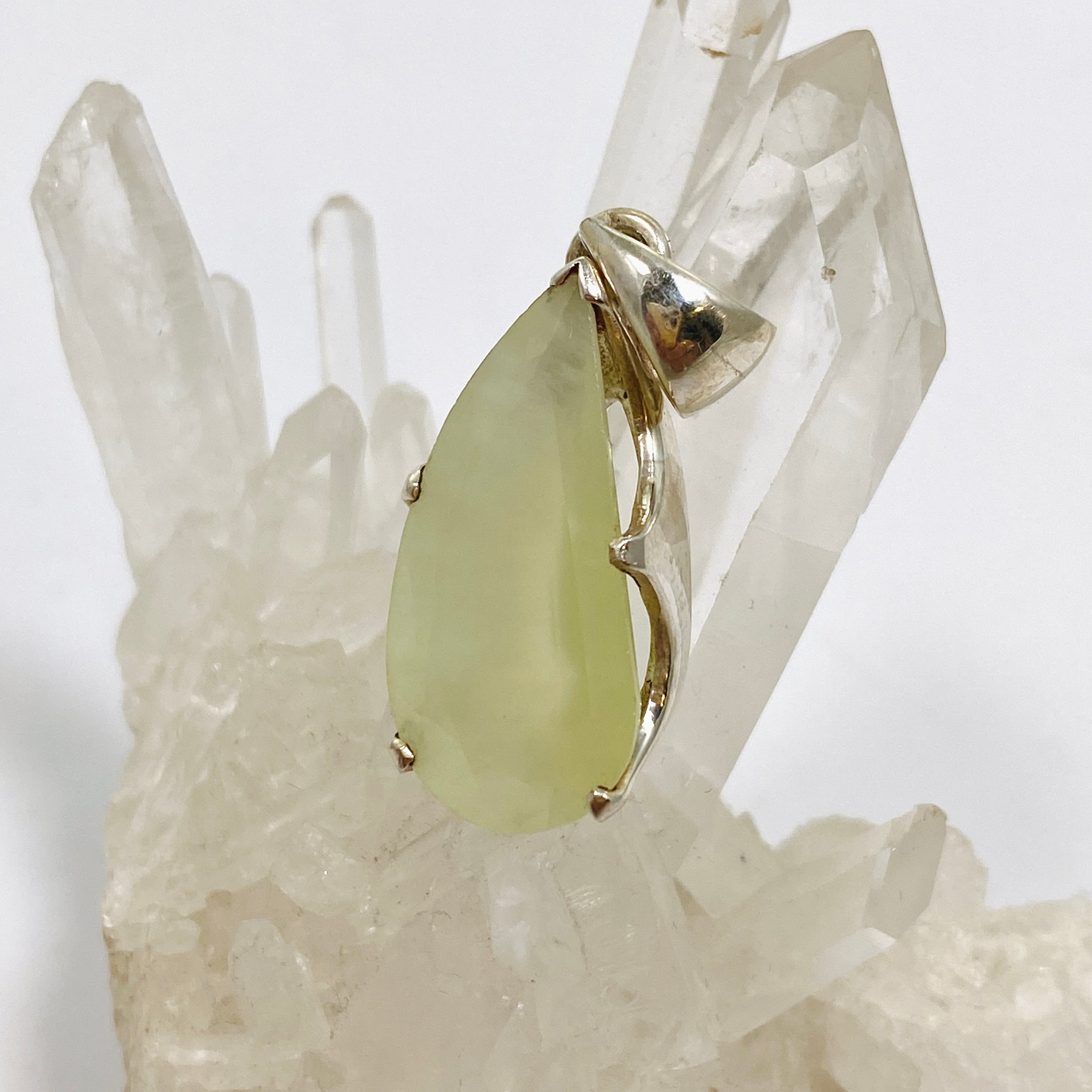 Natural Prehnite Freeform Faceted Pendant Necklace - Handcrafted Gemstone Jewelry PPGJ1020 | Spiritual Healing, Meditation & Boho Fashion Accessory