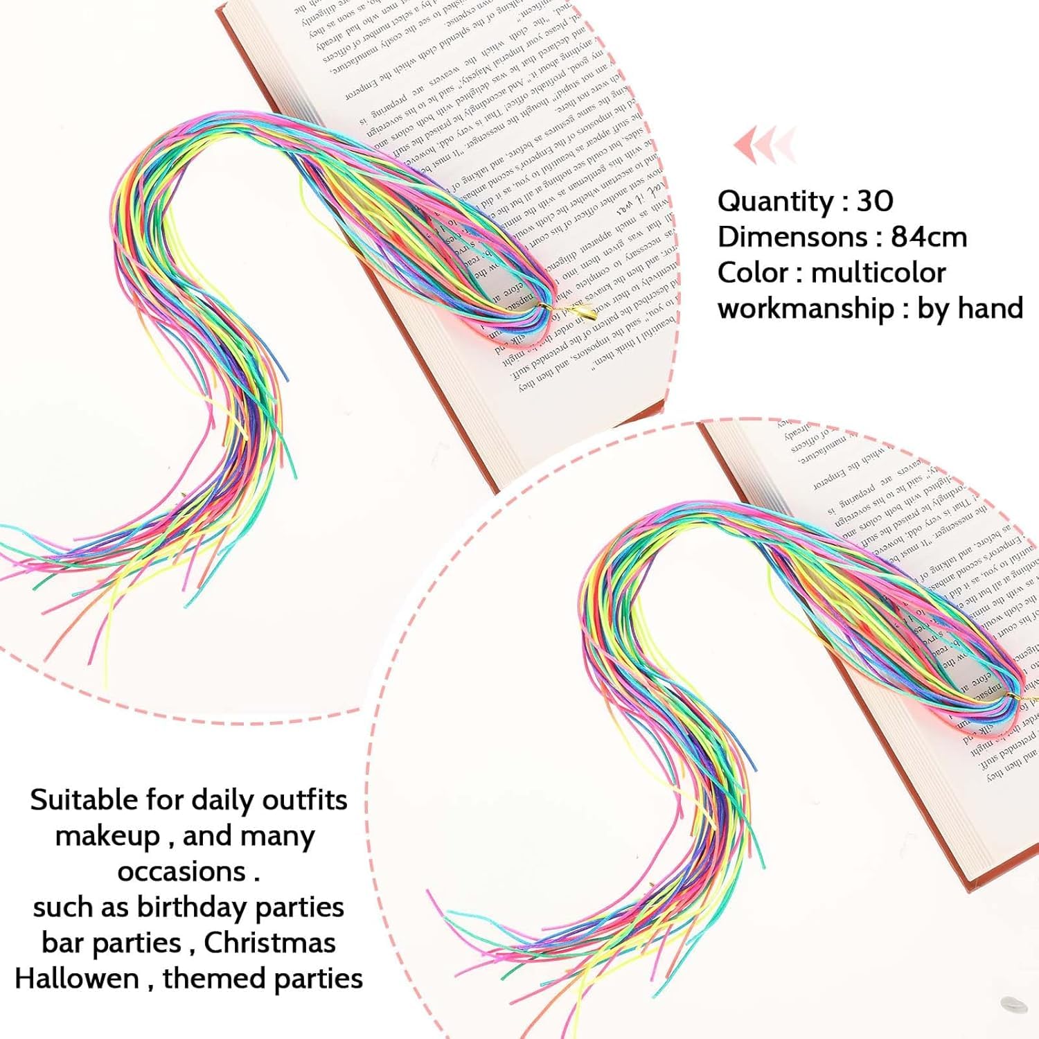 ZUGAD Rainbow Braiding Hair Ties - 22 Pack Colorful Hair Wrap Strings for Braids, Gradient Hair Rope Bands, Girls Hair Styling Accessories | Perfect for School, Parties & Everyday Hairstyles