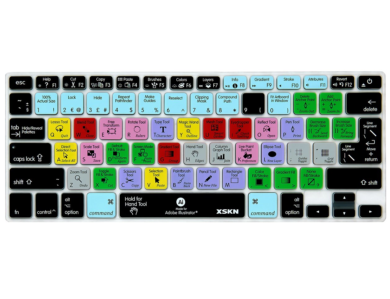 XSKN Silicone Keyboard Cover for MacBook Air 13 & Pro 13/15/17 - Adobe Illustrator Shortcuts & Hotkeys (US/European ISO Layout) - Perfect for Graphic Designers & Digital Artists