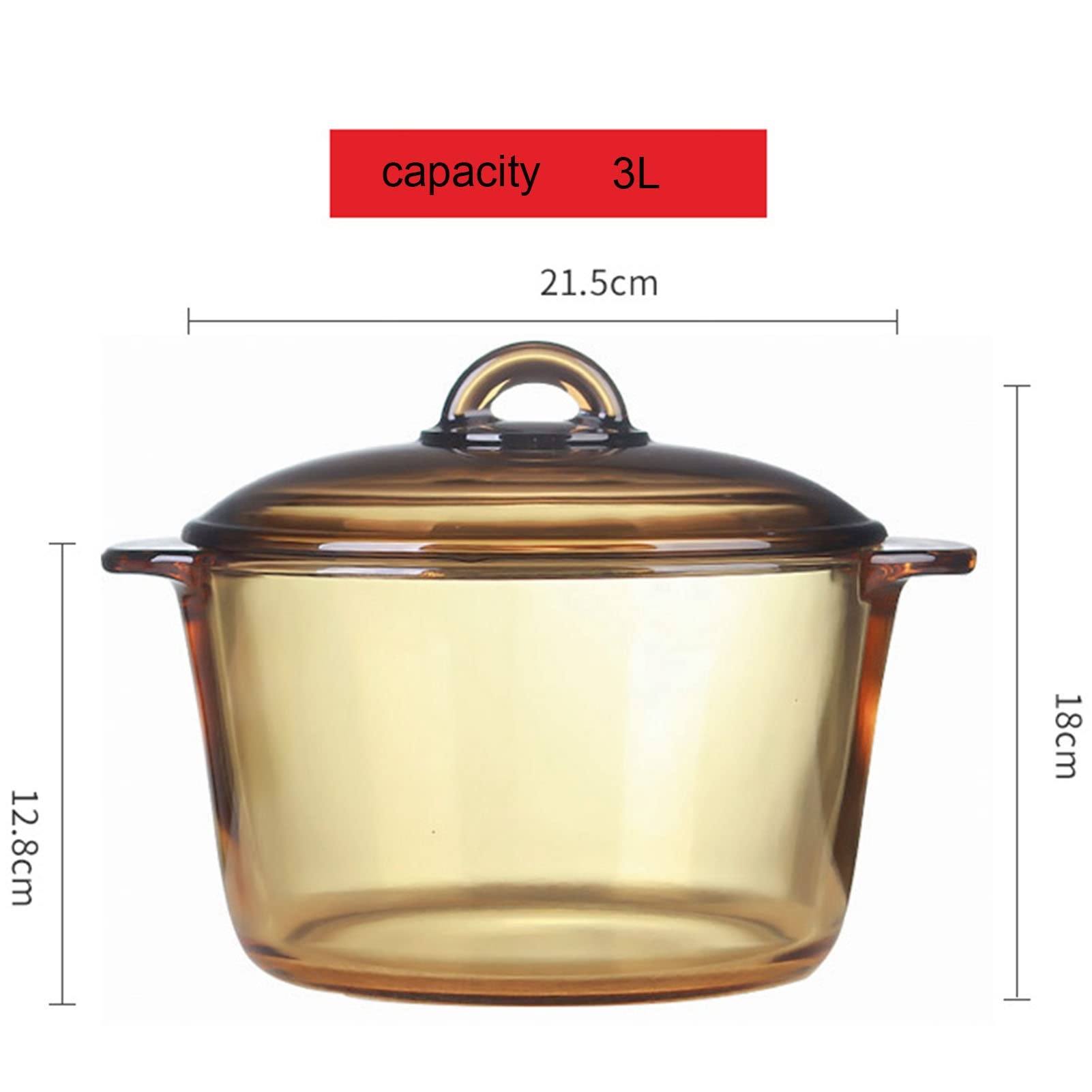 Heat-Resistant Clear Glass Saucepan with Lid - 3L Round Microwave & Oven Safe Cookware for Baking, Boiling & Meal Prep - Durable Kitchen Ceramic Casserole Dish & Serving Bowl