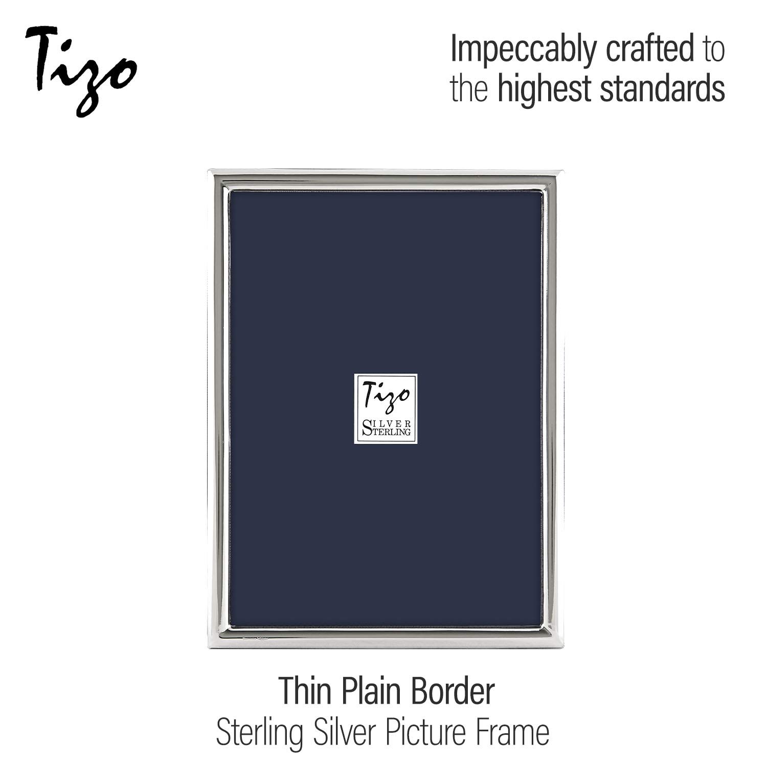 TIZO 5x7 Inch Sterling Silver Photo Frame - Premium Thin Plain Deco Picture Frame for Wall or Tabletop Display - Perfect for Weddings, Anniversaries & Home Decor (925 Silver)