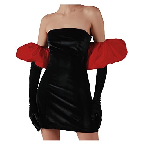 Elegant Women's Velvet Wrap Cocktail Dress with Puff Sleeves & Gloves - Sexy Mini Party Dress for Evening Events, Date Nights & Special Occasions (Red, Size S)