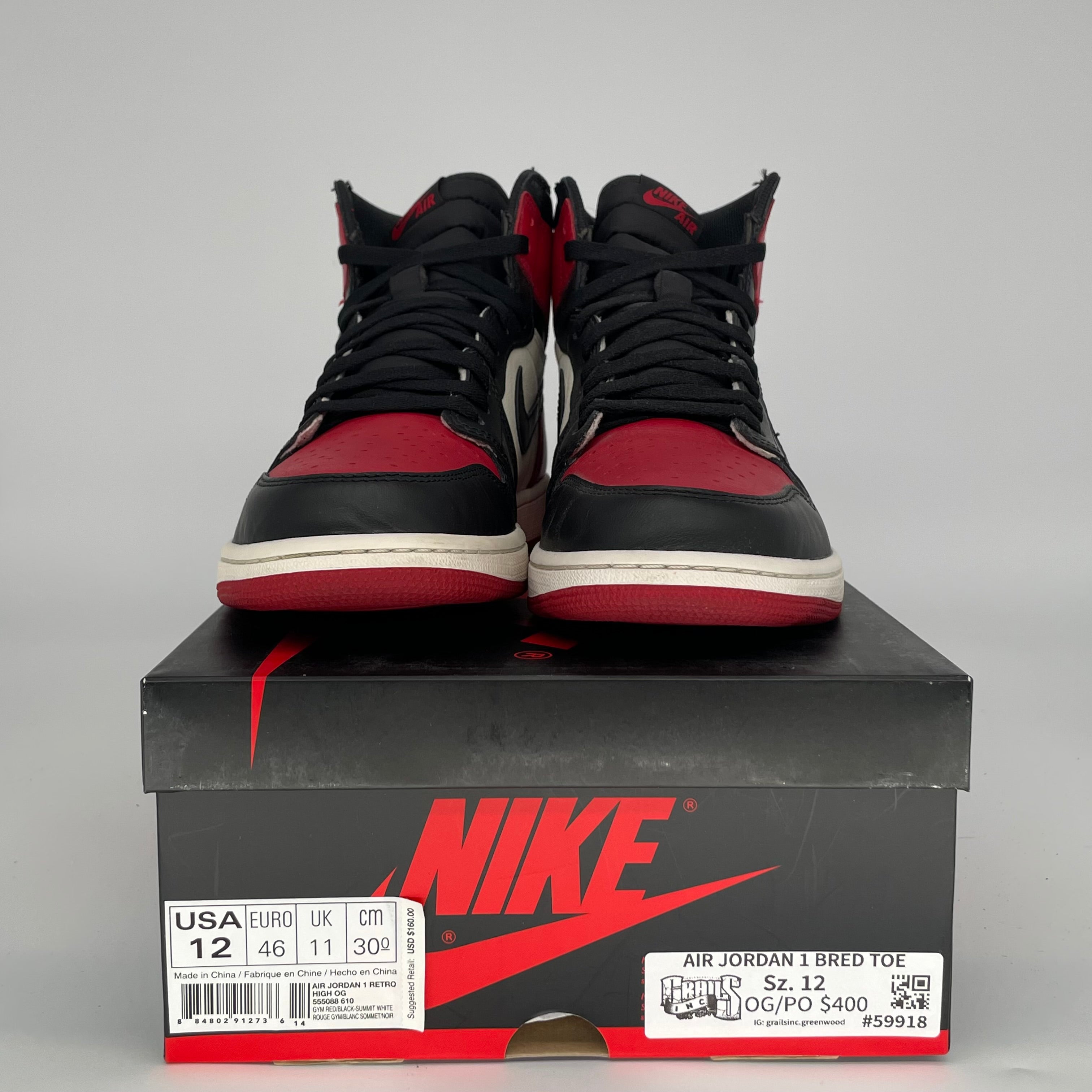 Air Jordan 1 Retro High OG 'Bred Toe' Men's Basketball Shoes Size 12 - 555088-610 | Authentic Sneakers for Streetwear, Sports & Collectors