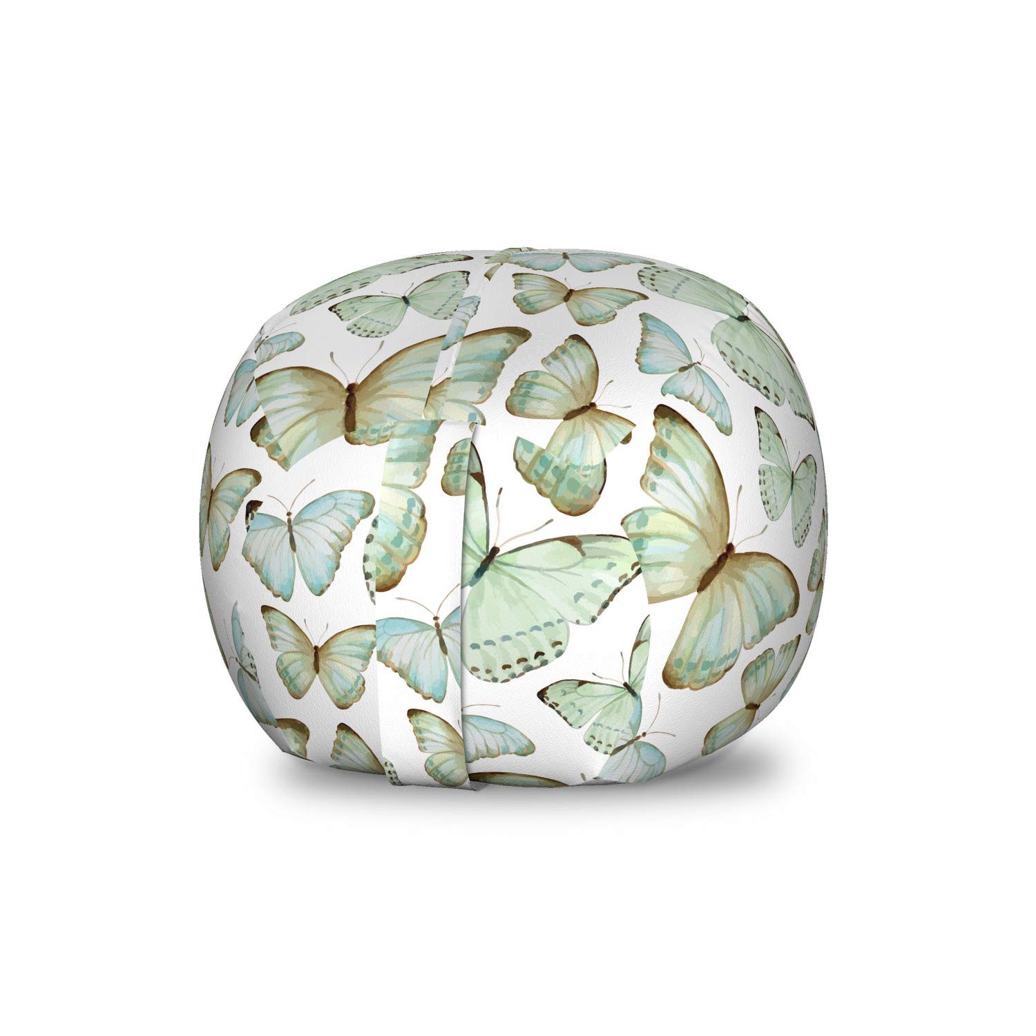 Ambesonne Butterfly Storage Toy Bag Chair - Washable Stuffed Animal Organizer with Watercolor Spring Animal Design, Small Size in White, Pale Green & Brown - Perfect for Kids' Room, Nursery, and Playroom Organization