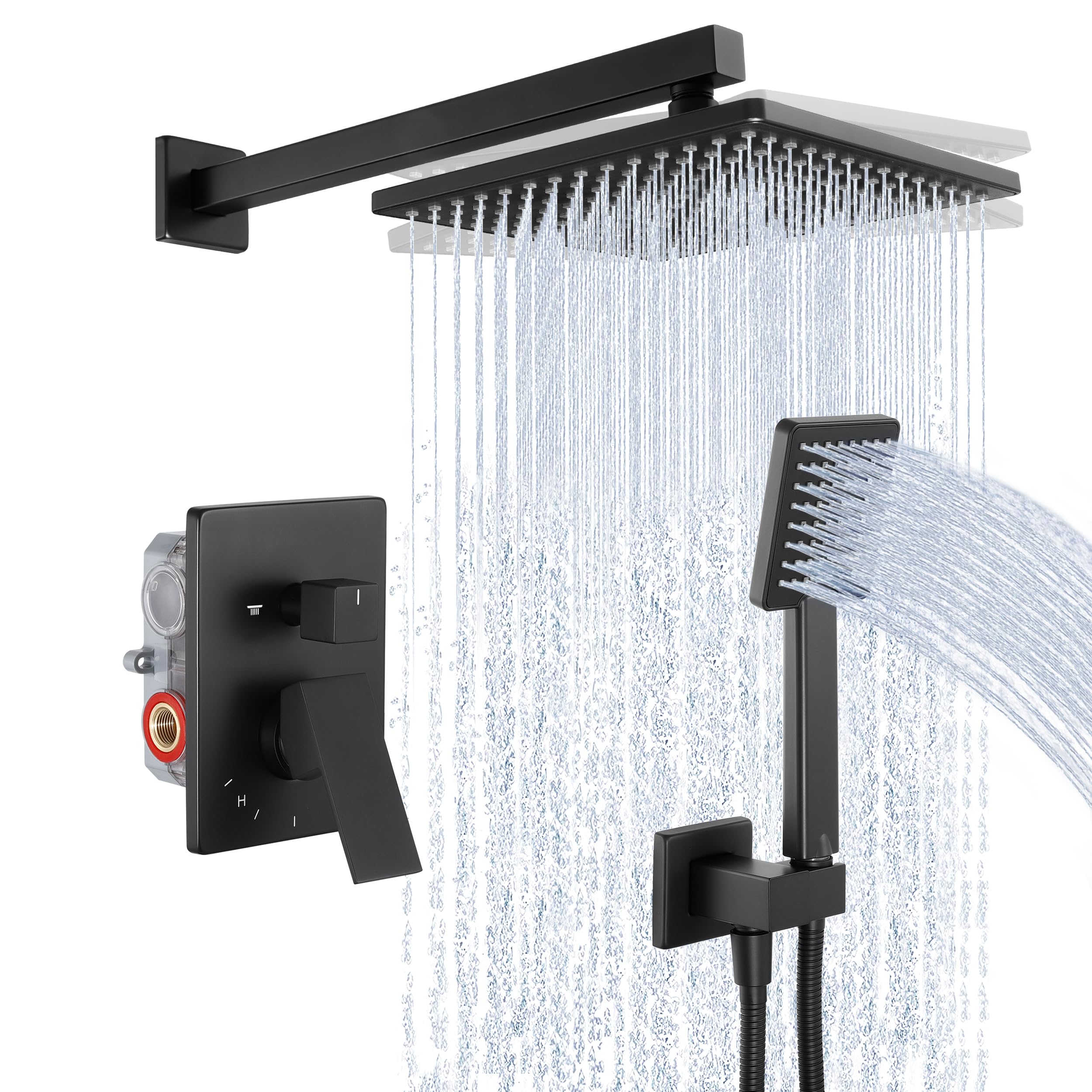 KES Matte Black Shower System - Rain Shower Head with Handheld Spray, Valve & Trim Kit (Model XB6223F18-BK) | Modern Bathroom Upgrade for Spa-Like Experience