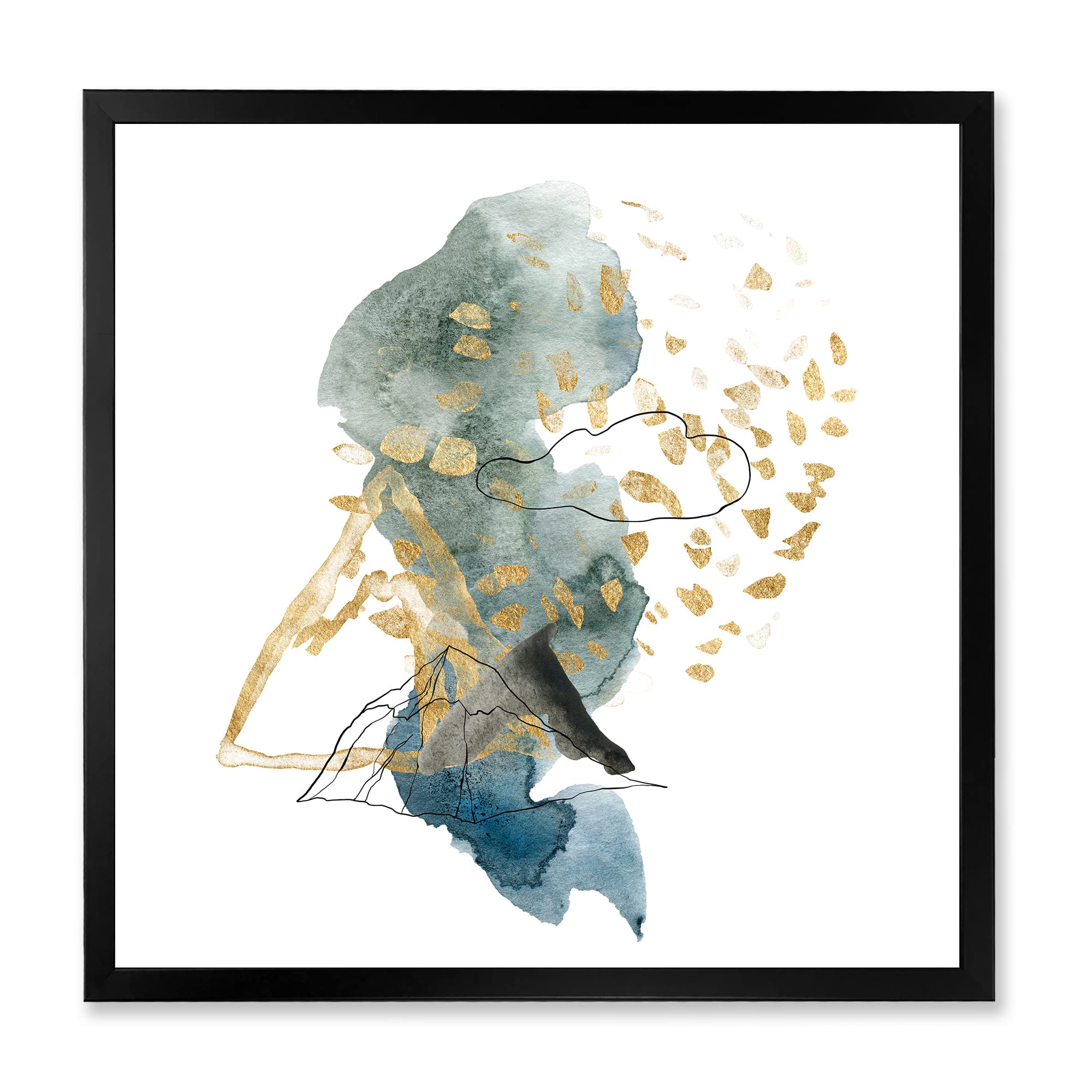 Modern Framed Wall Art - Dark Blue Mountains & Gold Strokes Landscape Painting | Home & Office Decor | Living Room, Bedroom, Study Room Wall Decor