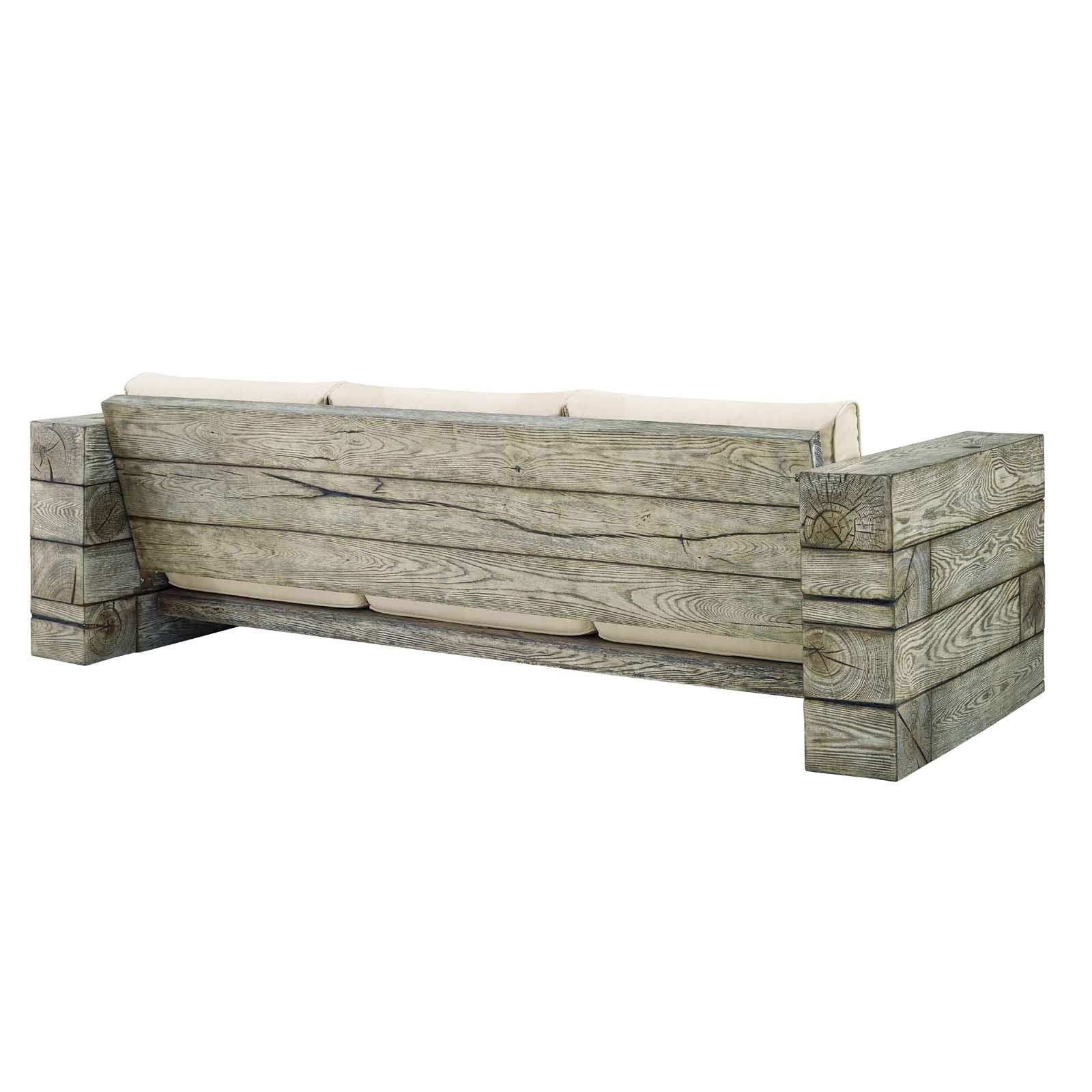 Modern Outdoor Patio Furniture Set - Waterproof Faux Wood Lounge Sofa for Balcony, Garden, Poolside - Beige Contemporary Design - Perfect for Relaxing & Entertaining Outdoors