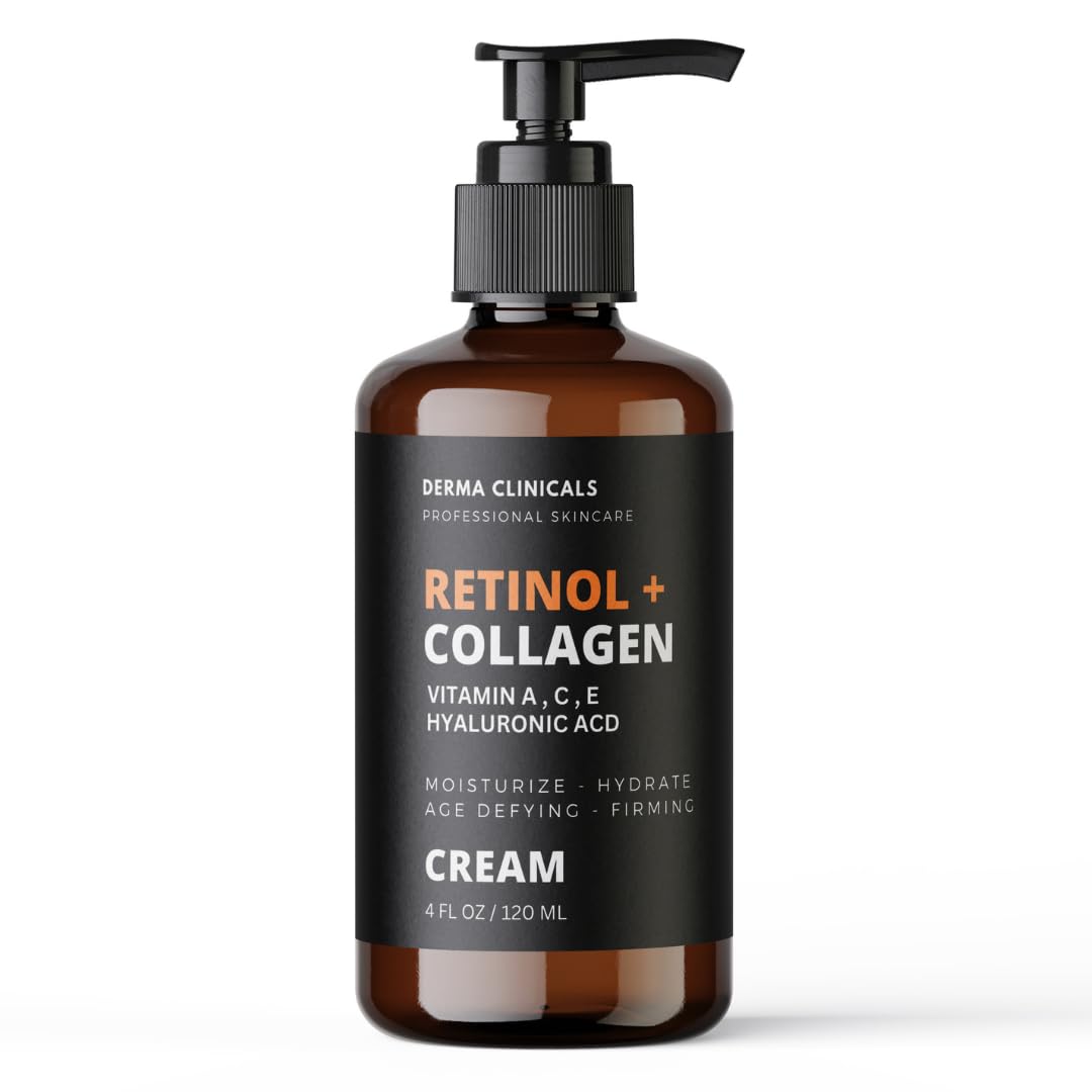 Retinol + Collagen Anti-Aging Face Cream with Hyaluronic Acid & Vitamin C - Day & Night Moisturizer for Wrinkles & Firming - 4oz - Perfect for Daily Skincare Routine & Anti-Wrinkle Treatment